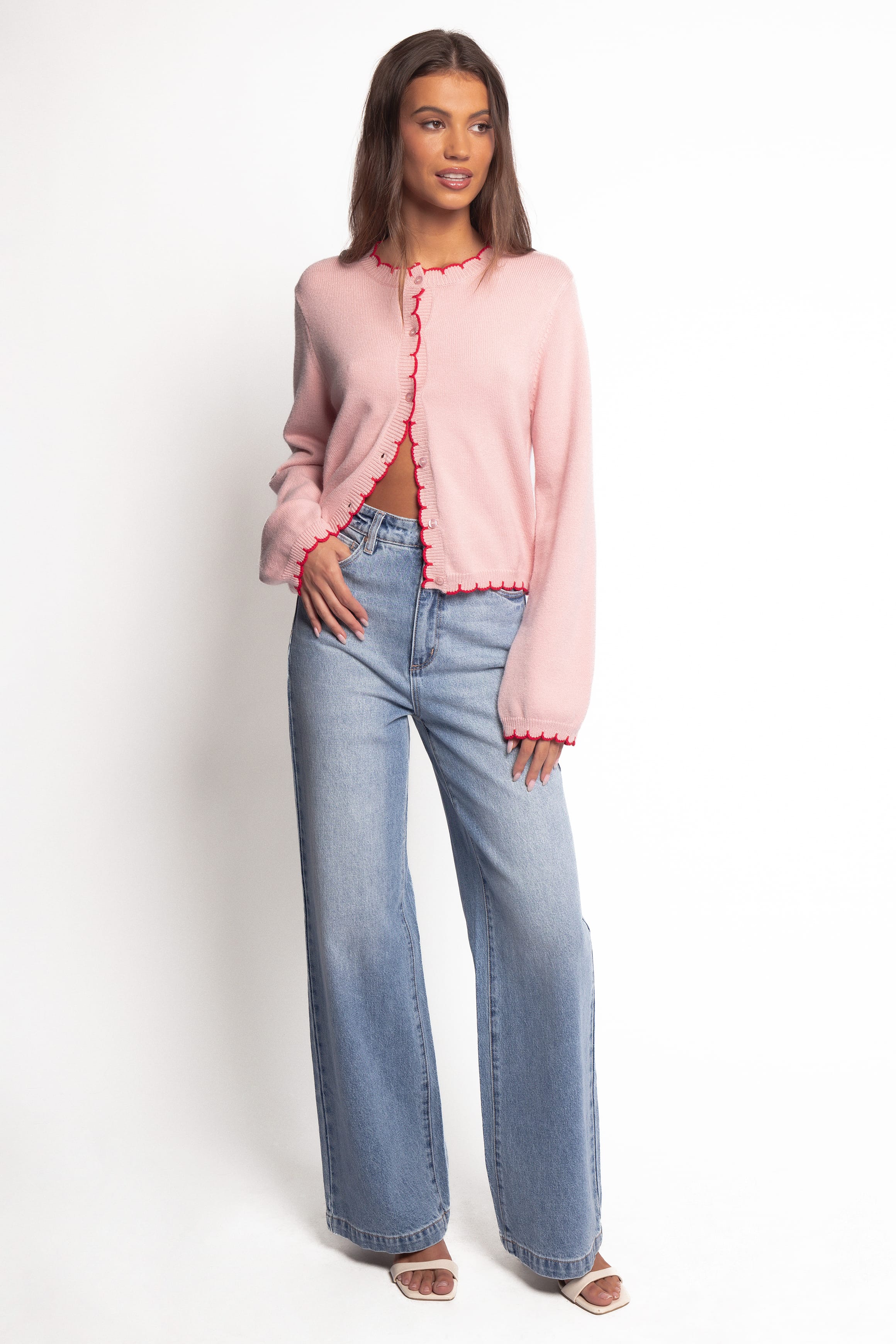 KNITWEAR Payton Scallop Cardigan - Pink Red