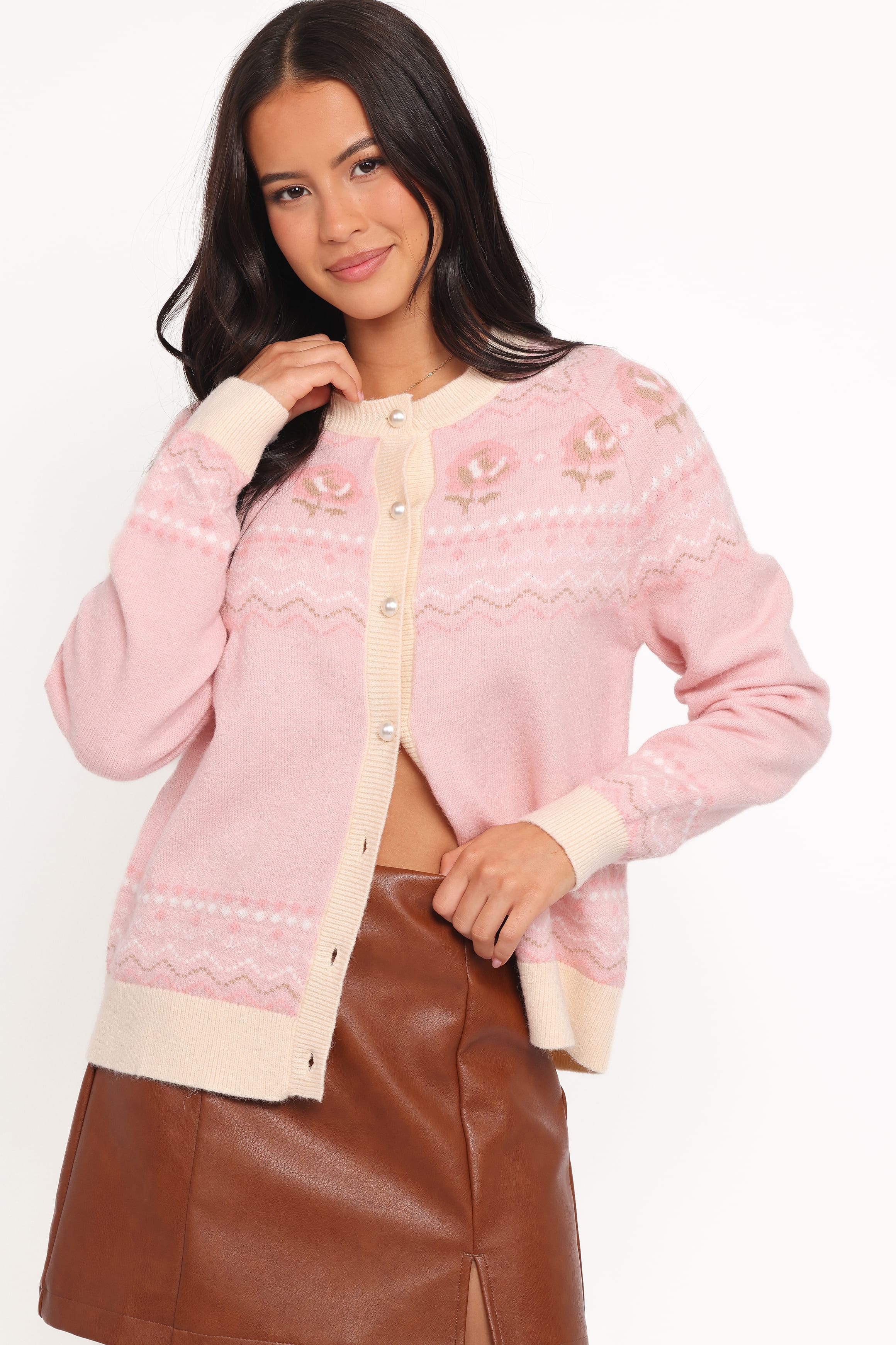 KNITWEAR Poppi Fairisle Cardigan - Pink