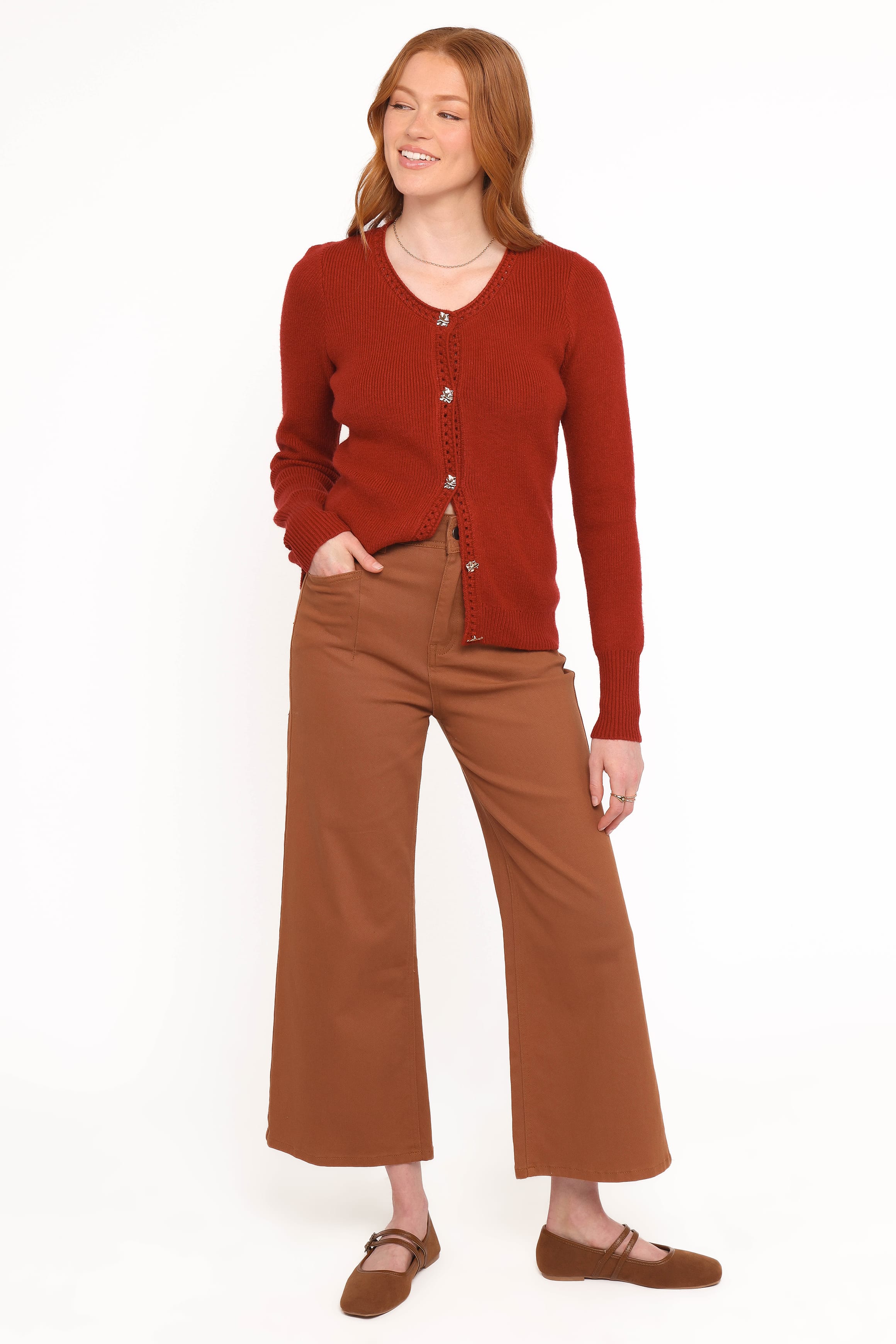 KNITWEAR Quay Button Front Cardigan - Red