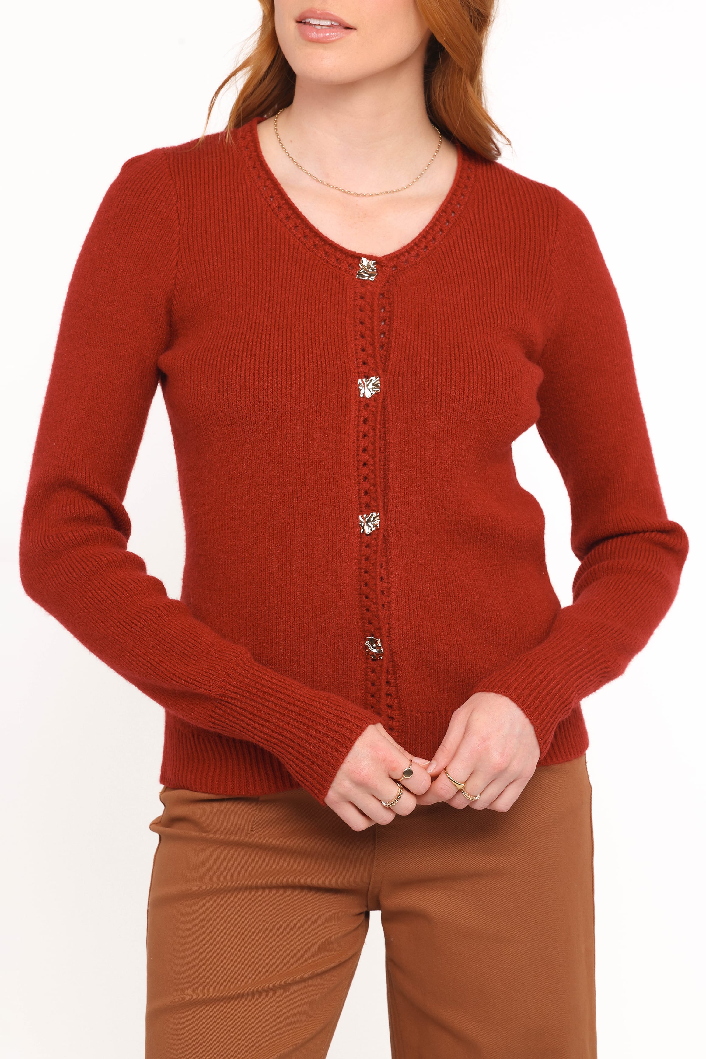 KNITWEAR Quay Button Front Cardigan - Red