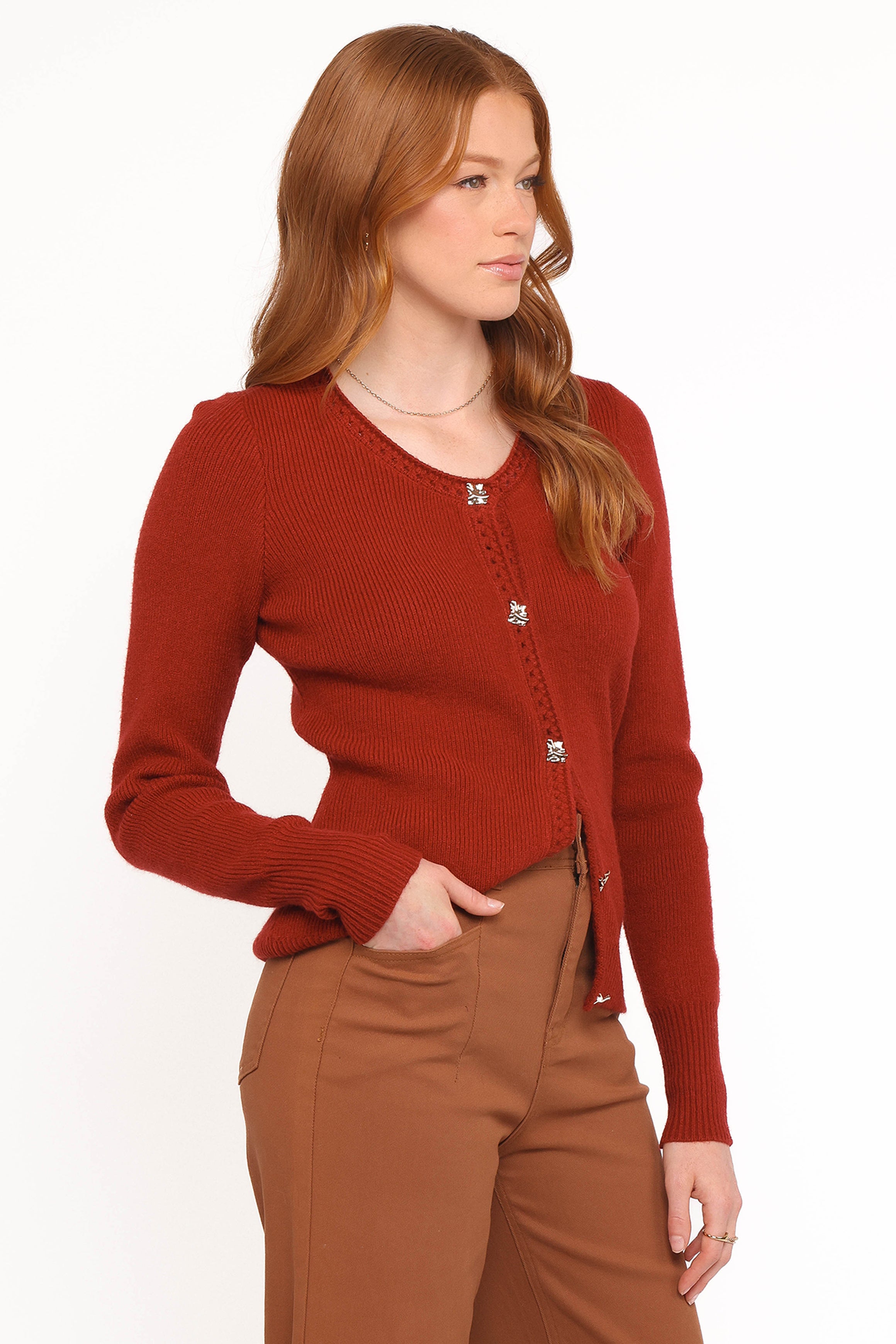 KNITWEAR Quay Button Front Cardigan - Red