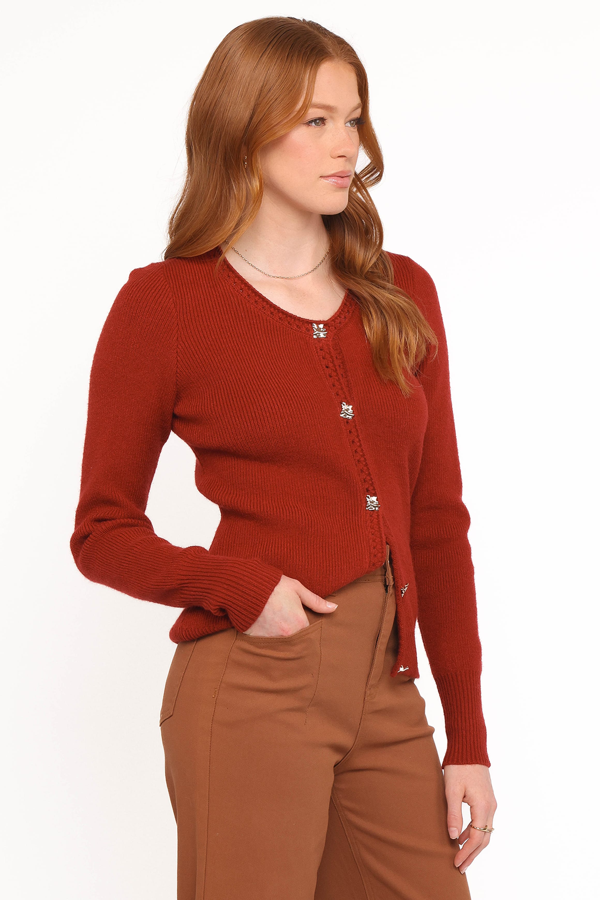 KNITWEAR Quay Button Front Cardigan - Red