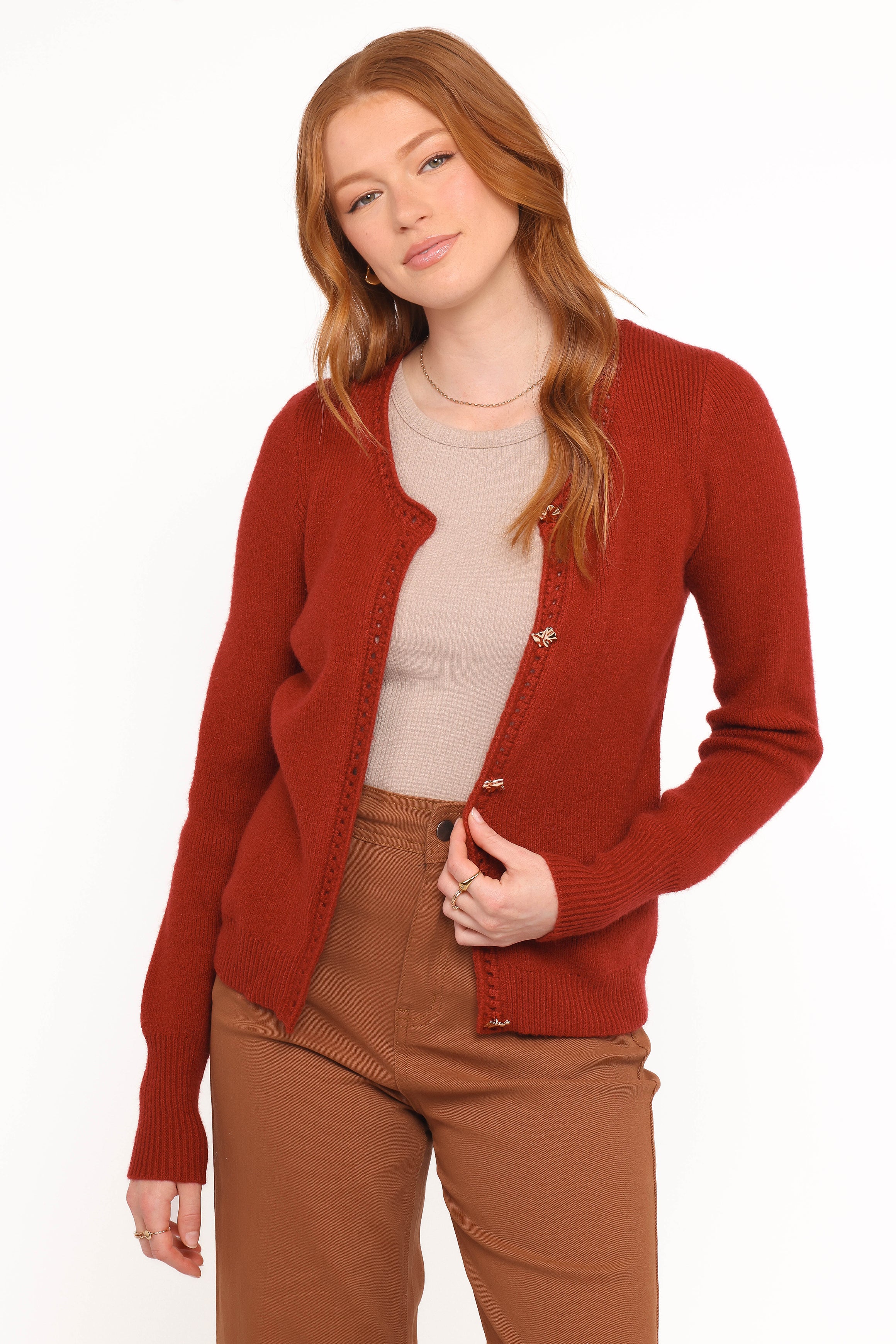 KNITWEAR Quay Button Front Cardigan - Red