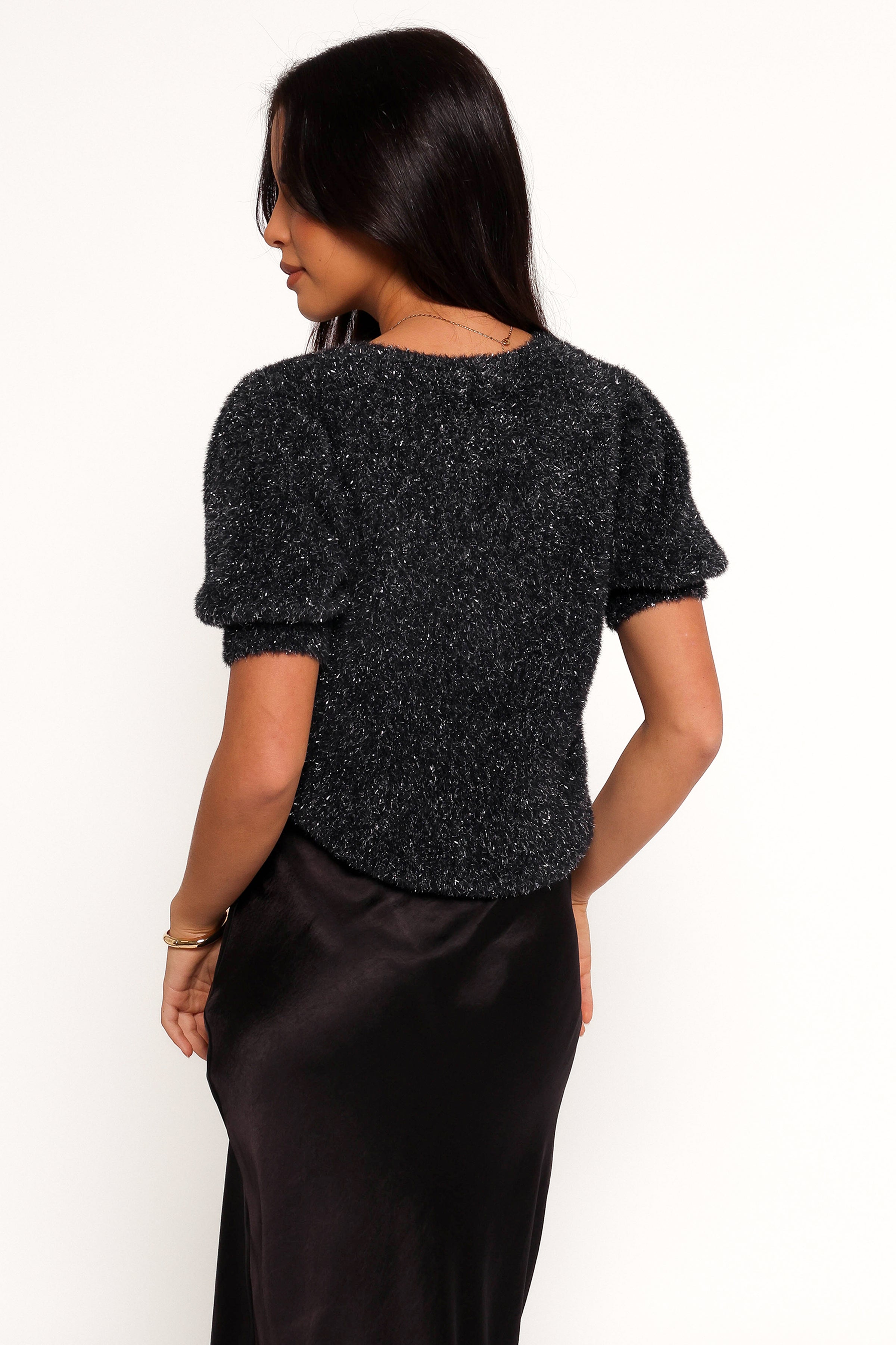 KNITWEAR Reba Short Sleeve Lurex Crew Knit Sweater - Navy