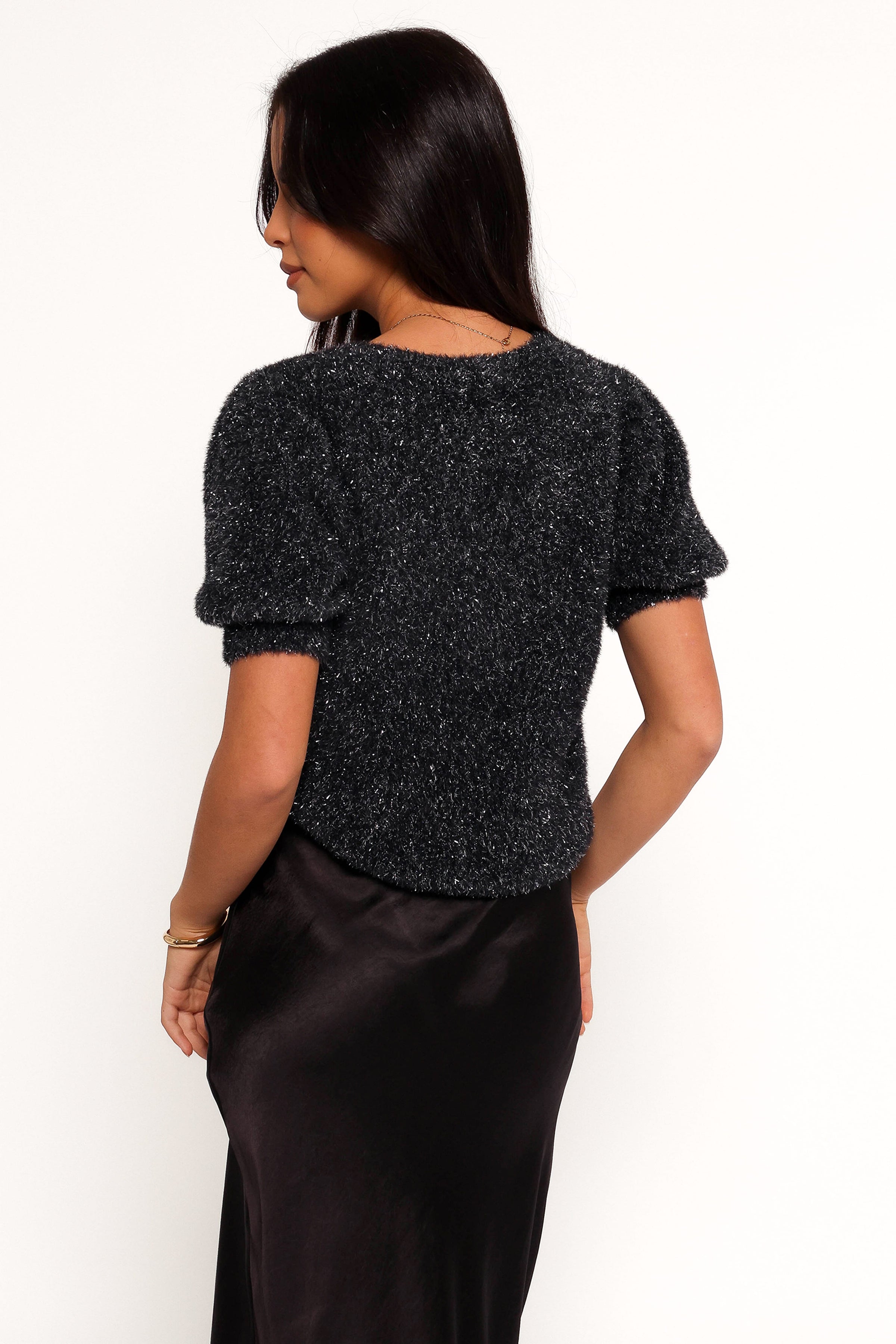 KNITWEAR Reba Short Sleeve Lurex Crew Knit Sweater - Navy