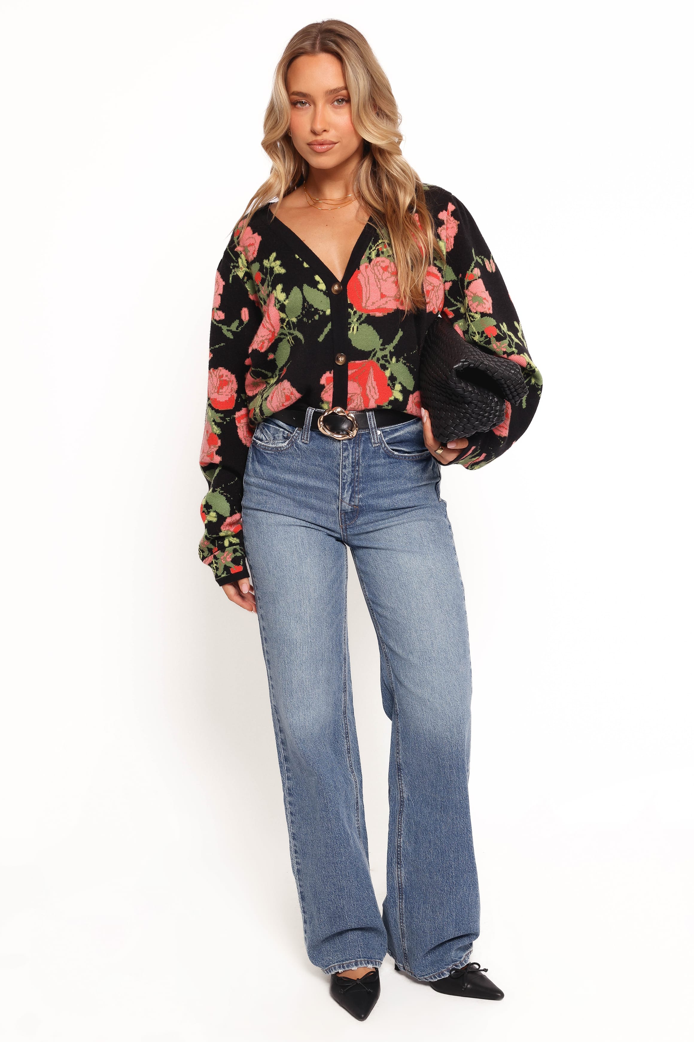 KNITWEAR Reeva Button Front Floral Cardigan - Black Floral