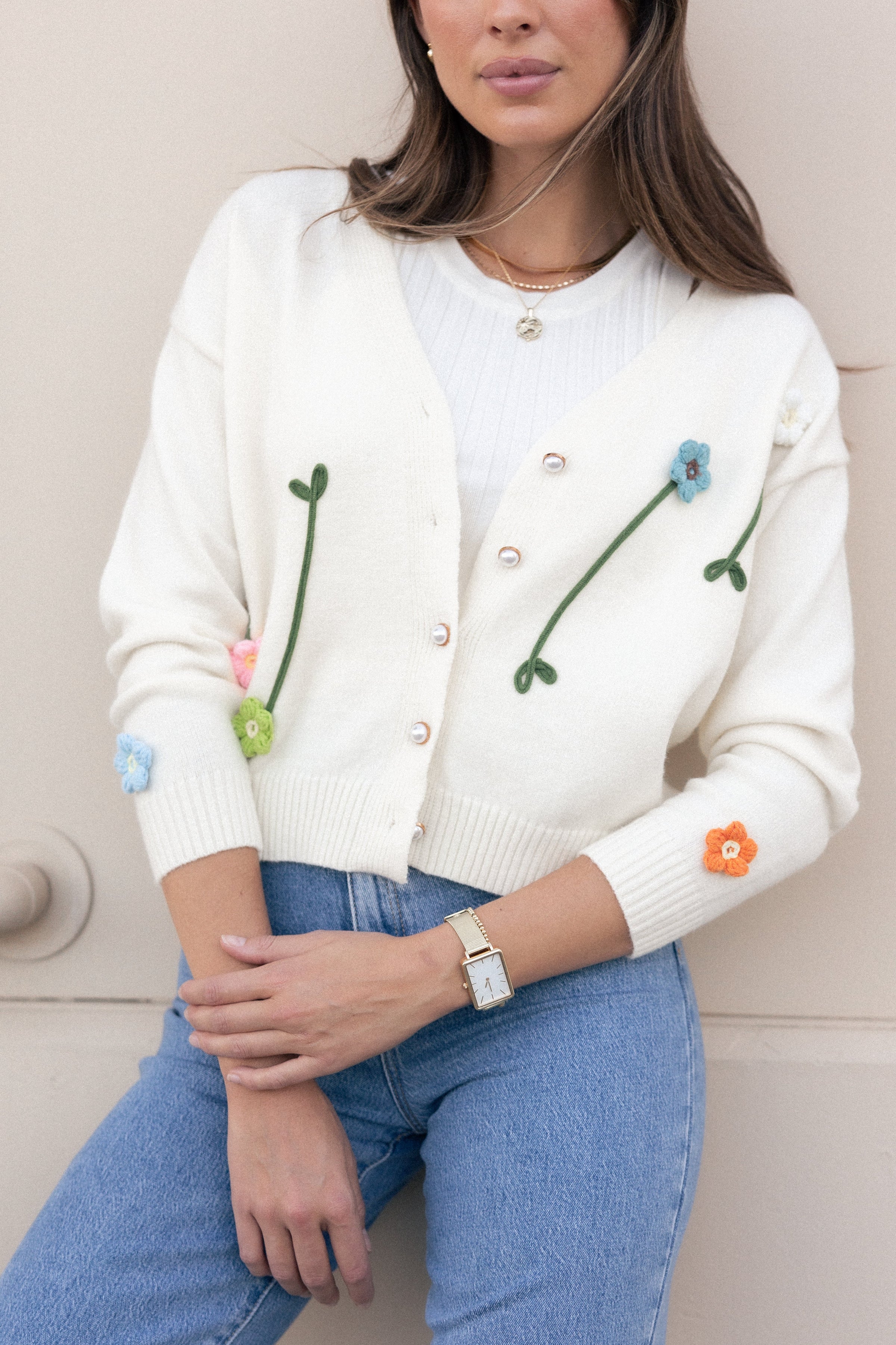 KNITWEAR Reign Flower Cardigan - Cream