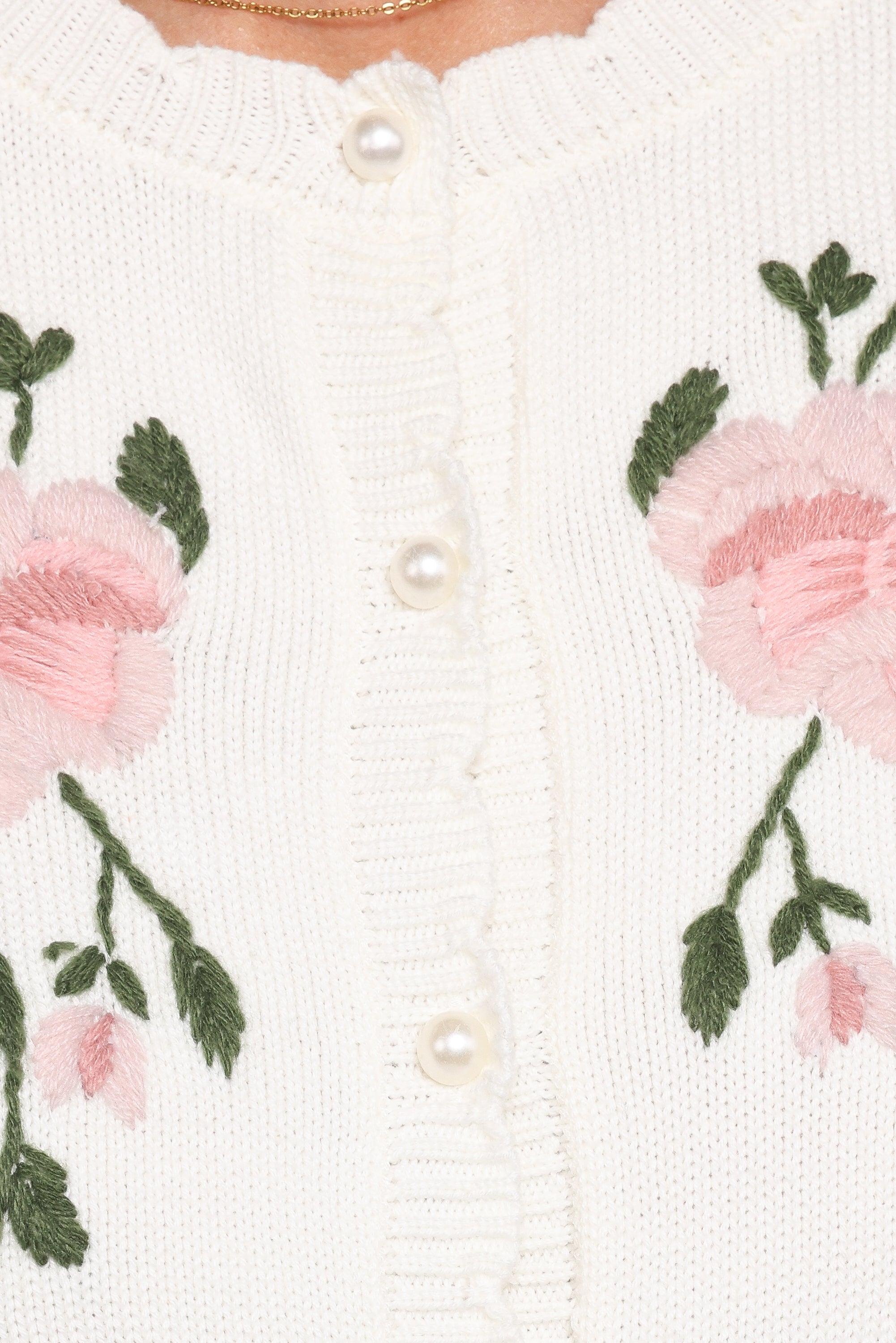 KNITWEAR Rossi Floral Button Up Cardigan - White/Pink