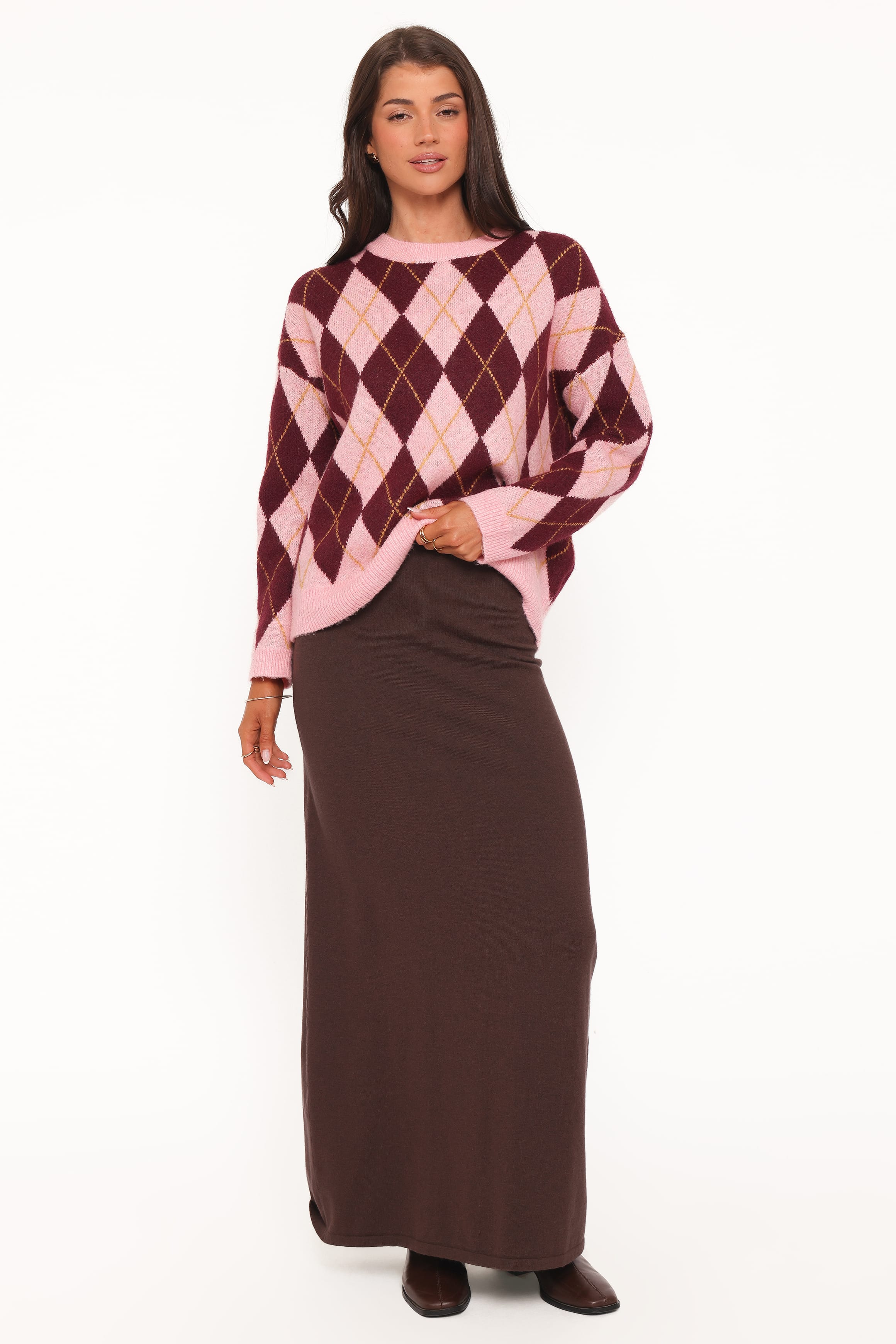KNITWEAR Rowet Intarsia Knit Jumper - Pink Burgundy