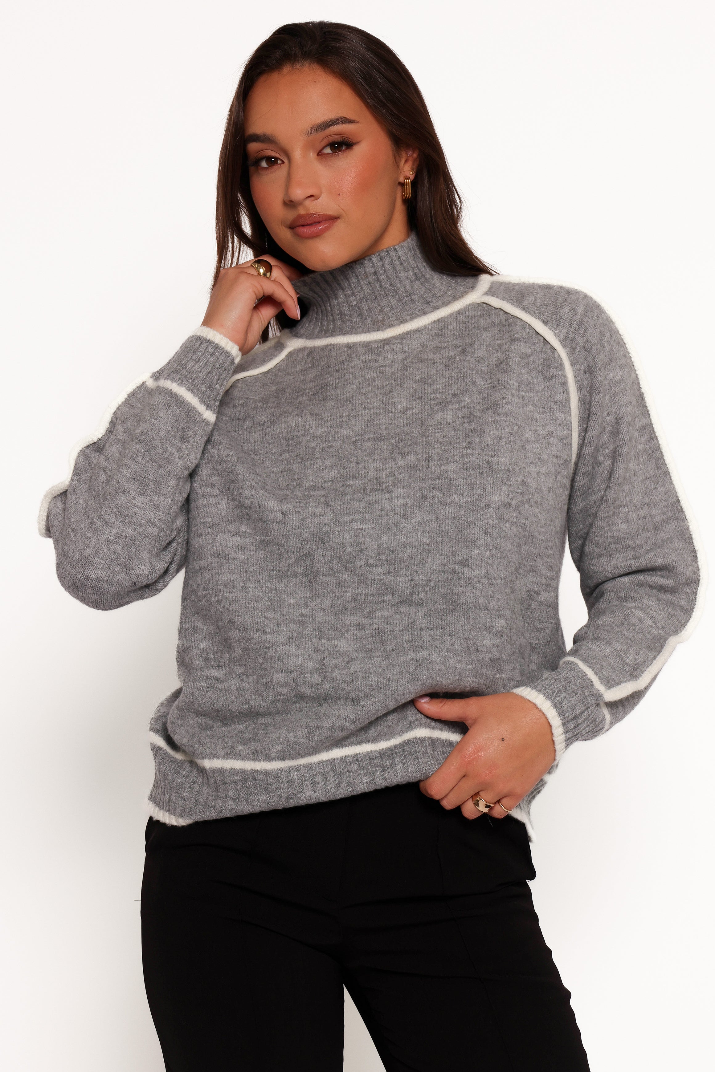 KNITWEAR Rylee Contrast Hem Knit Sweater - Grey