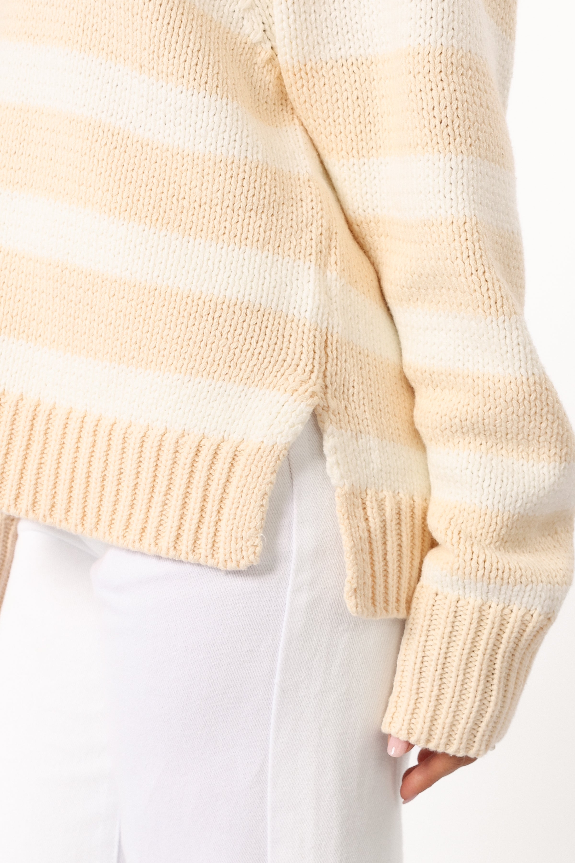 KNITWEAR Shea Striped Collar Knit Sweater - Cream