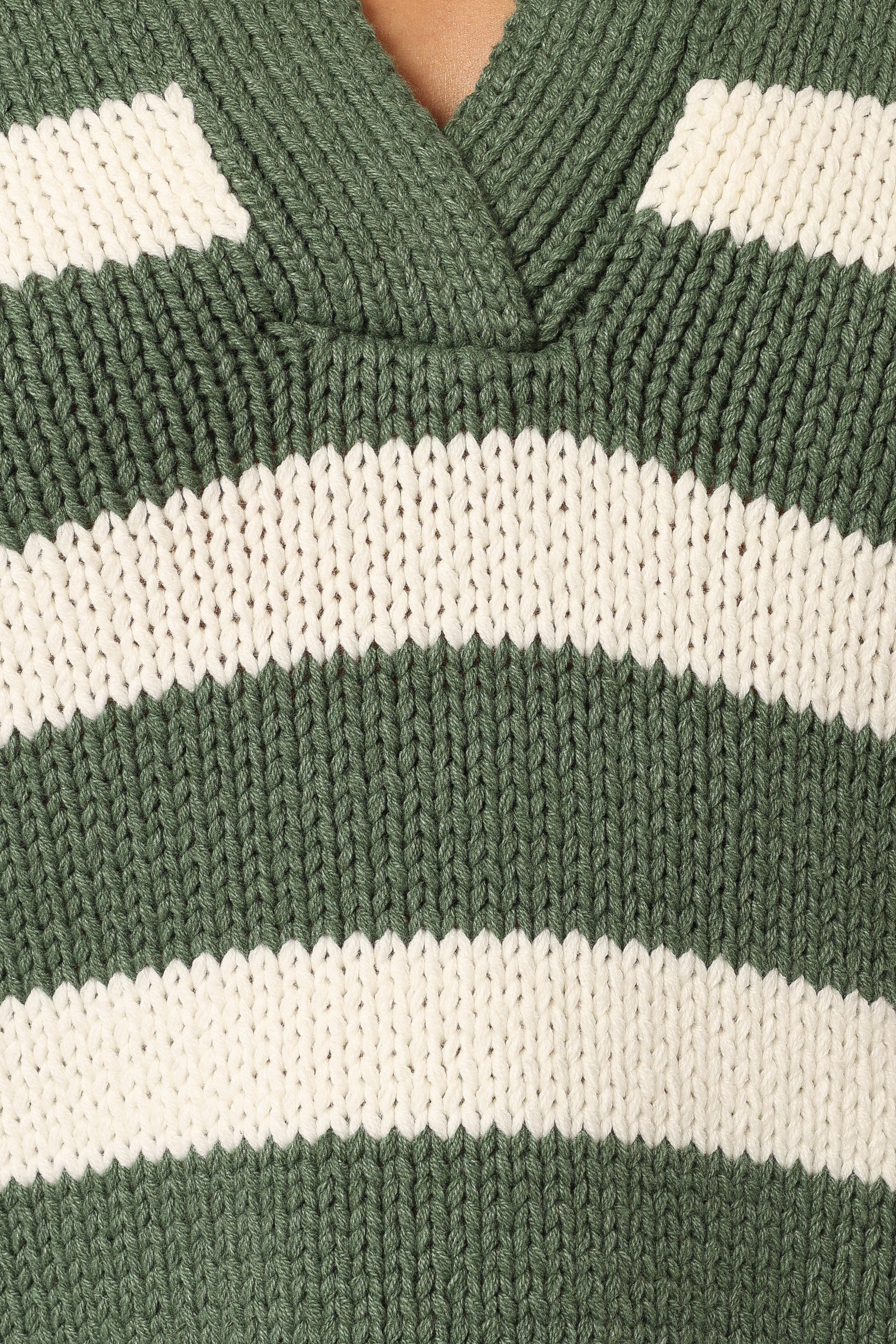 KNITWEAR Shea Striped Collar Knit Sweater - Khaki White