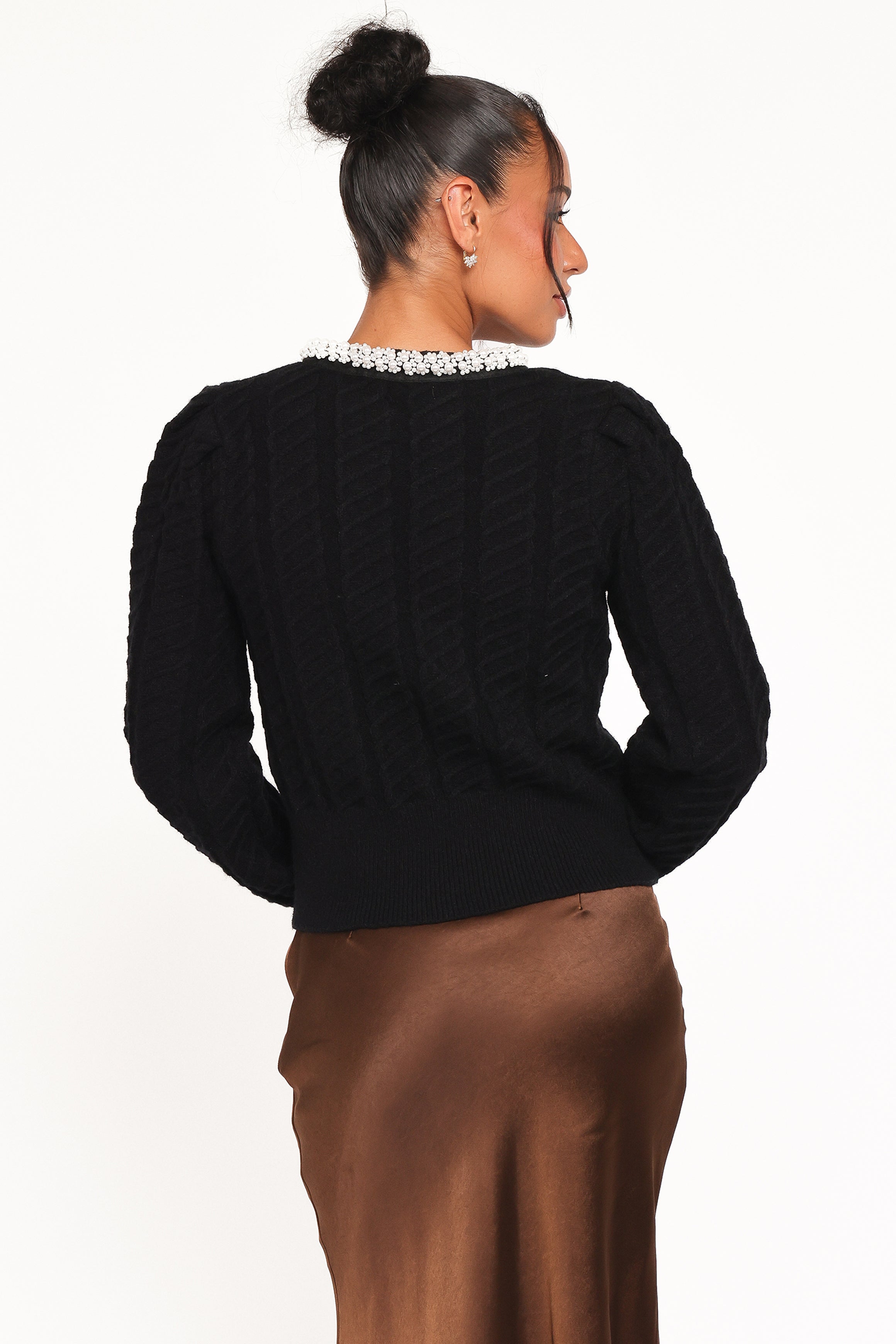 KNITWEAR Sheena Rhinestone Collar Holiday Cardigan - Black