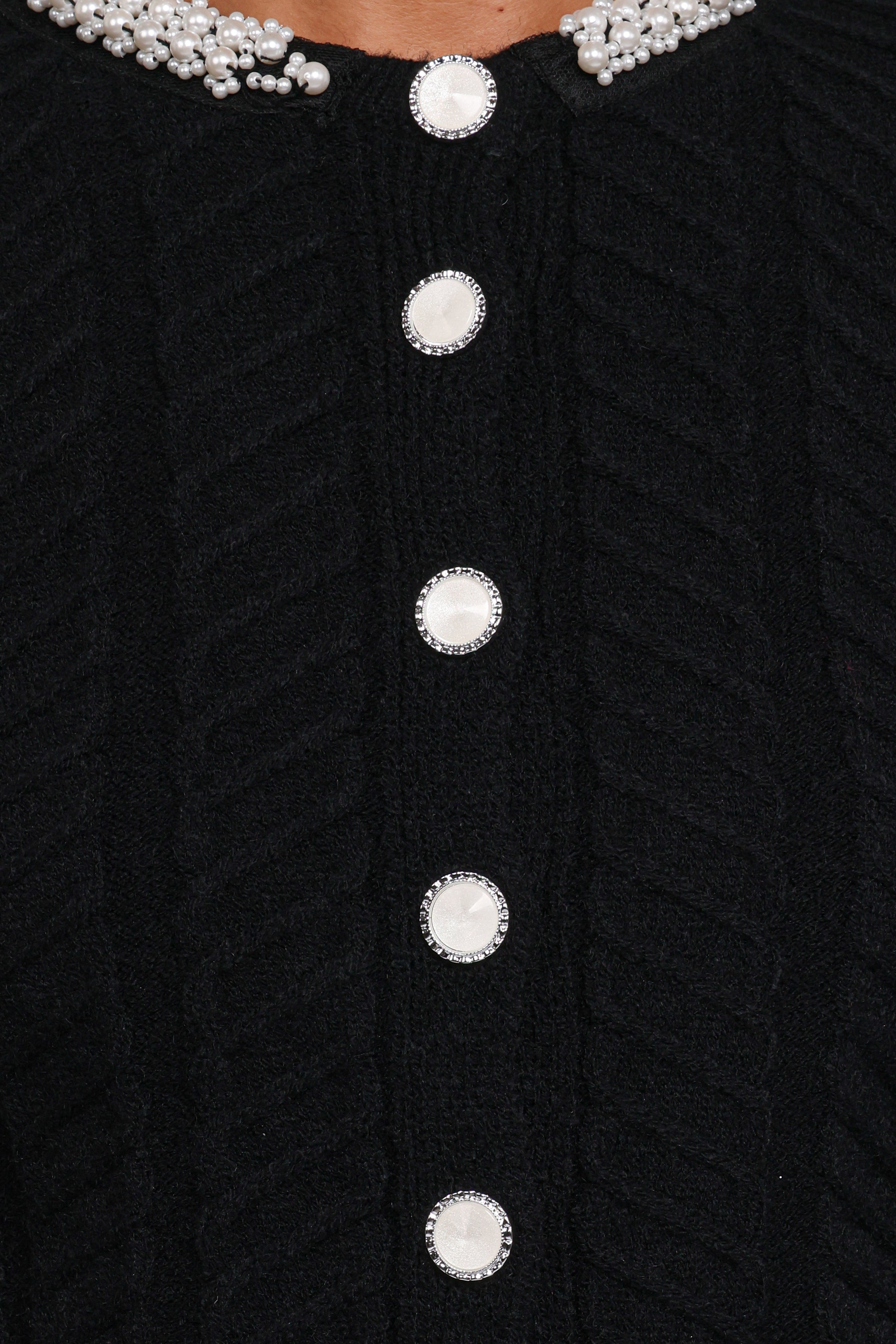 KNITWEAR Sheena Rhinestone Collar Holiday Cardigan - Black