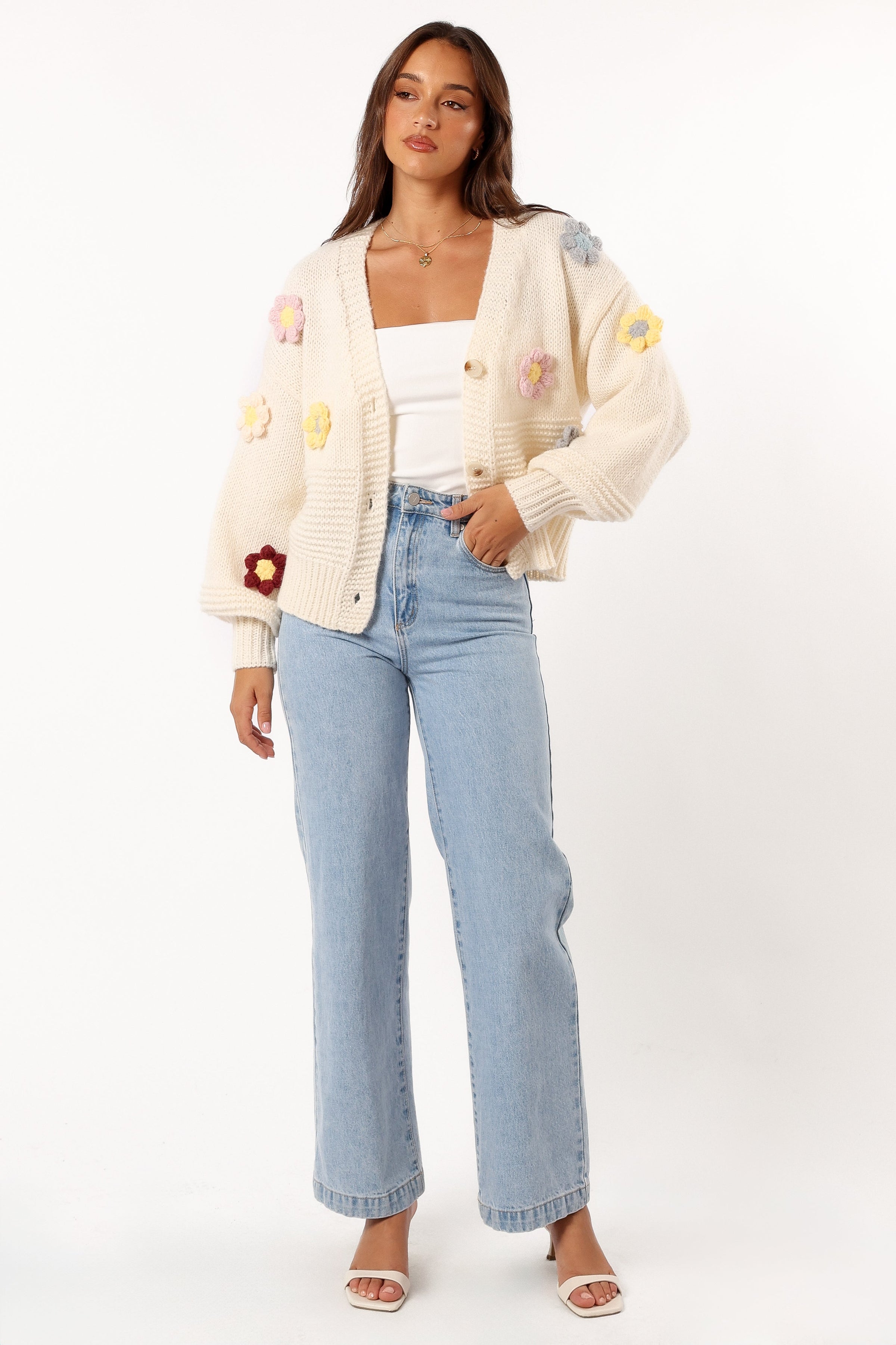 KNITWEAR Sienna Flower Cardigan - Cream