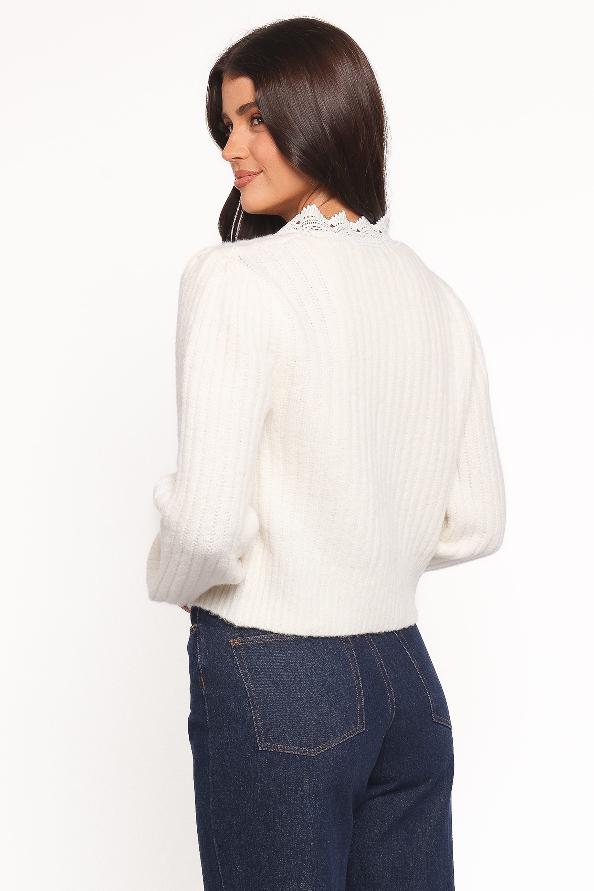 KNITWEAR Silvie Lace Front Tie Cardigan - Cream