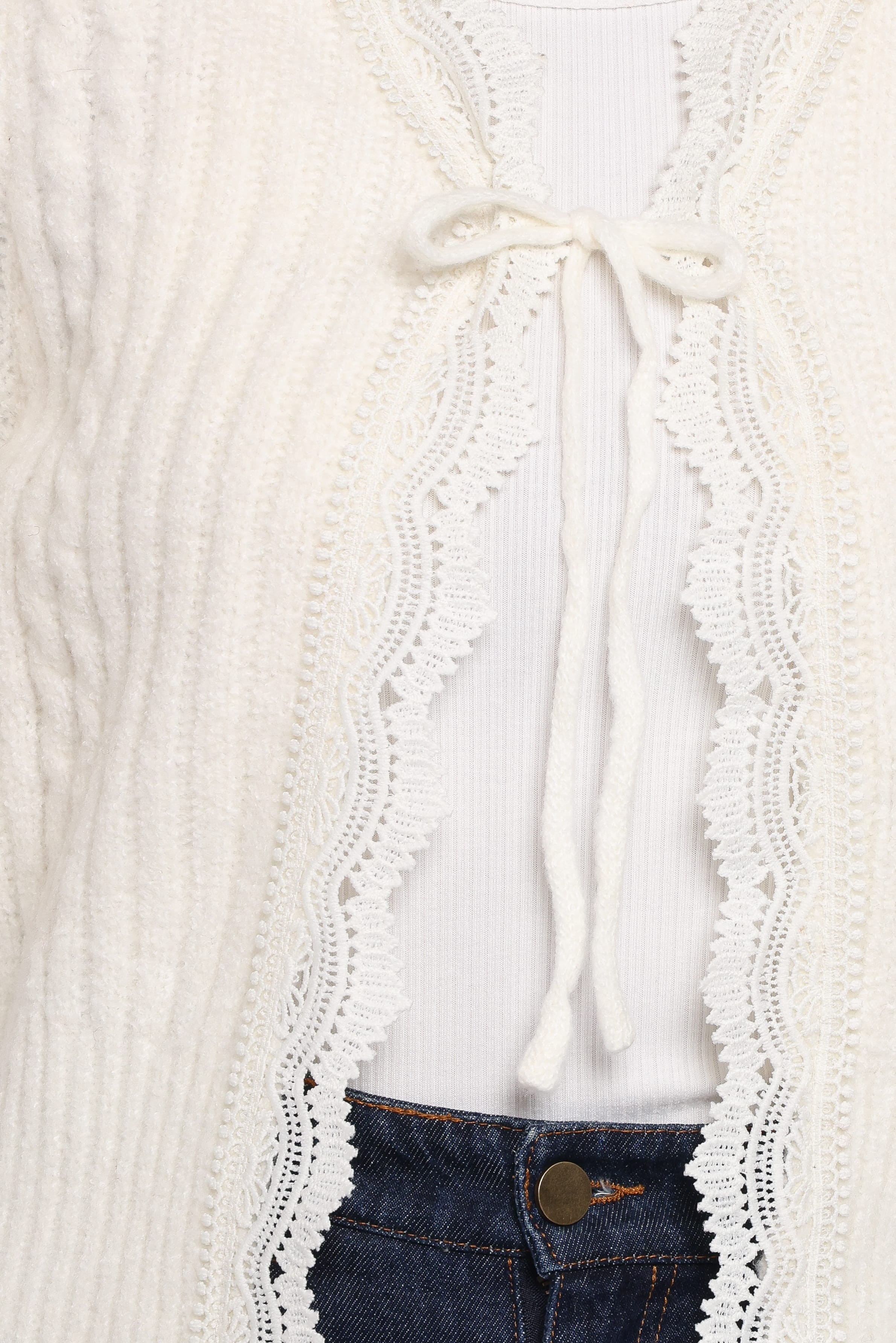 KNITWEAR Silvie Lace Front Tie Cardigan - Cream