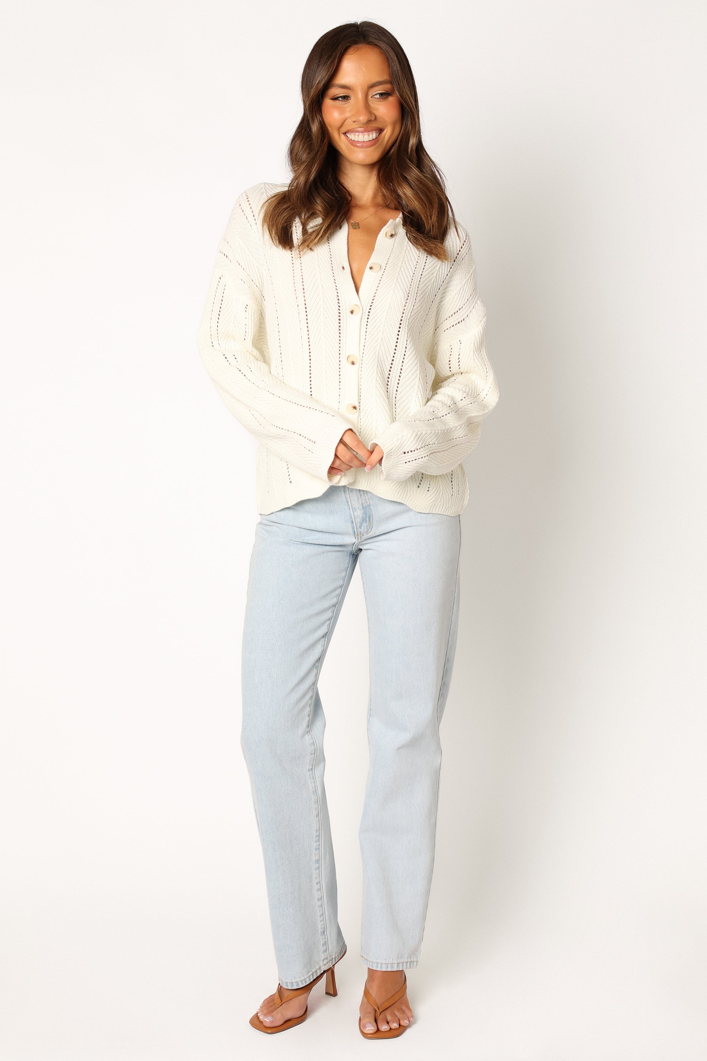 KNITWEAR @Simone Button Front Collar Knit Sweater - White