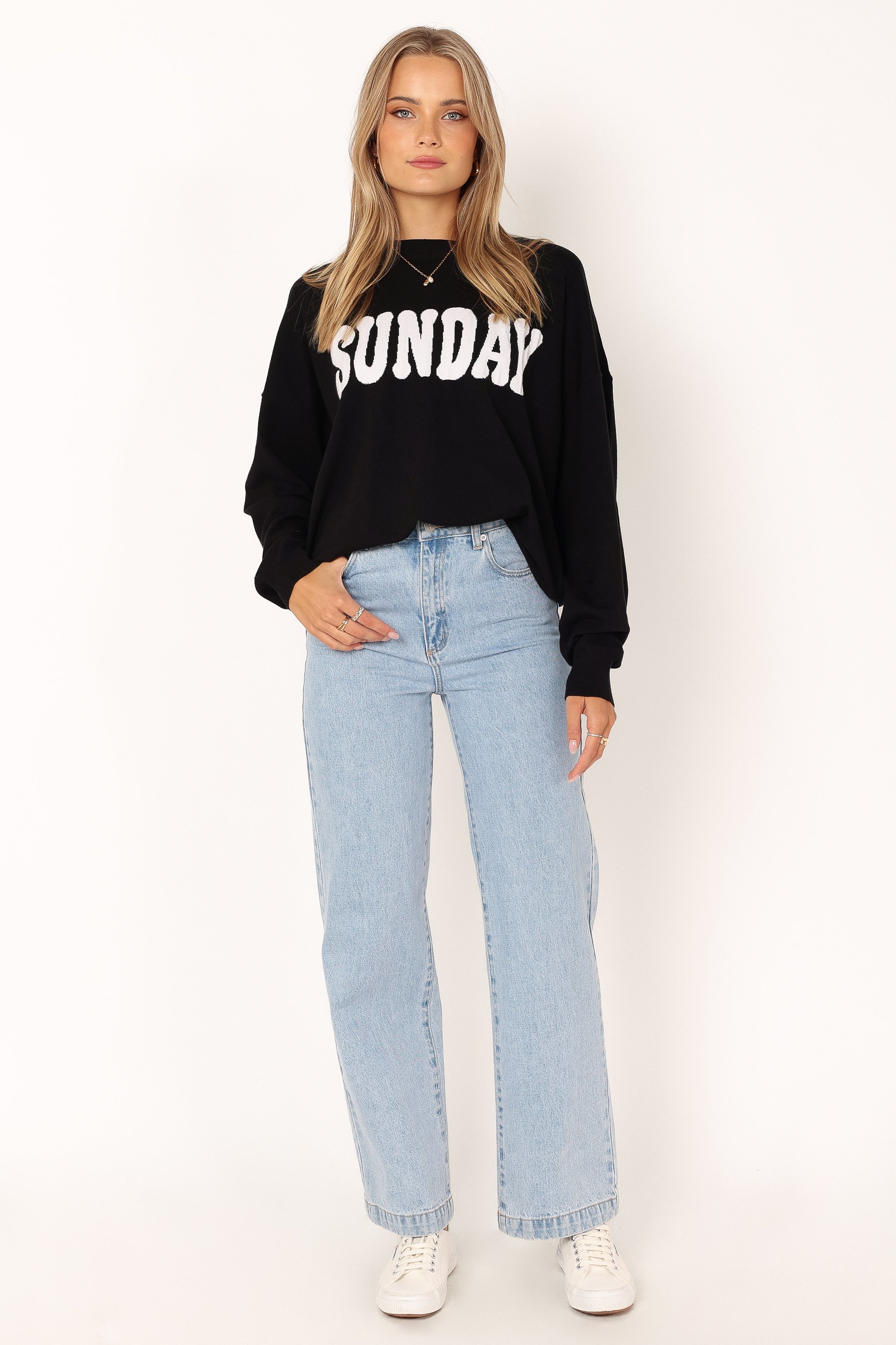 KNITWEAR @Sunday Crewneck Knit Sweater - Black