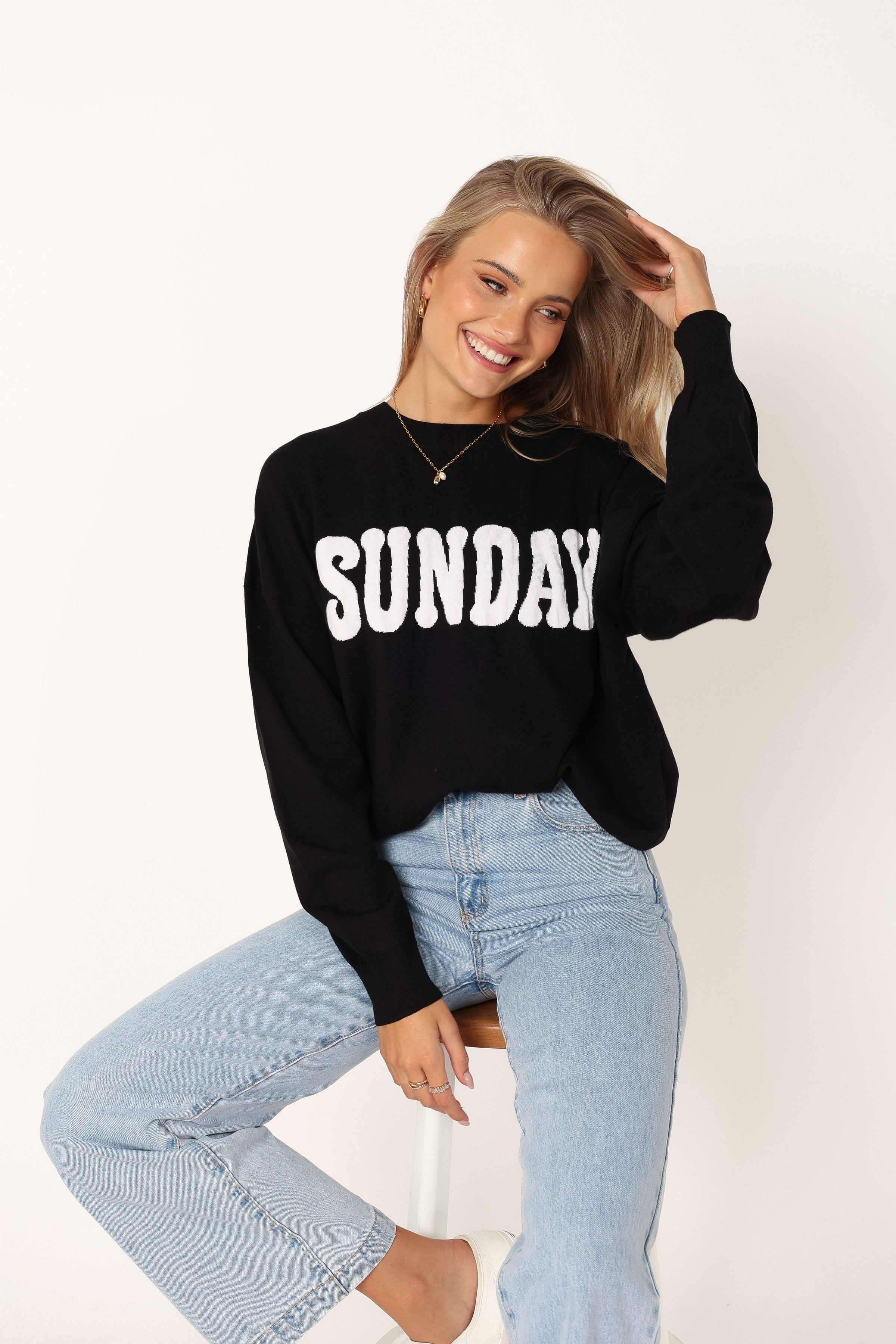 KNITWEAR @Sunday Crewneck Knit Sweater - Black