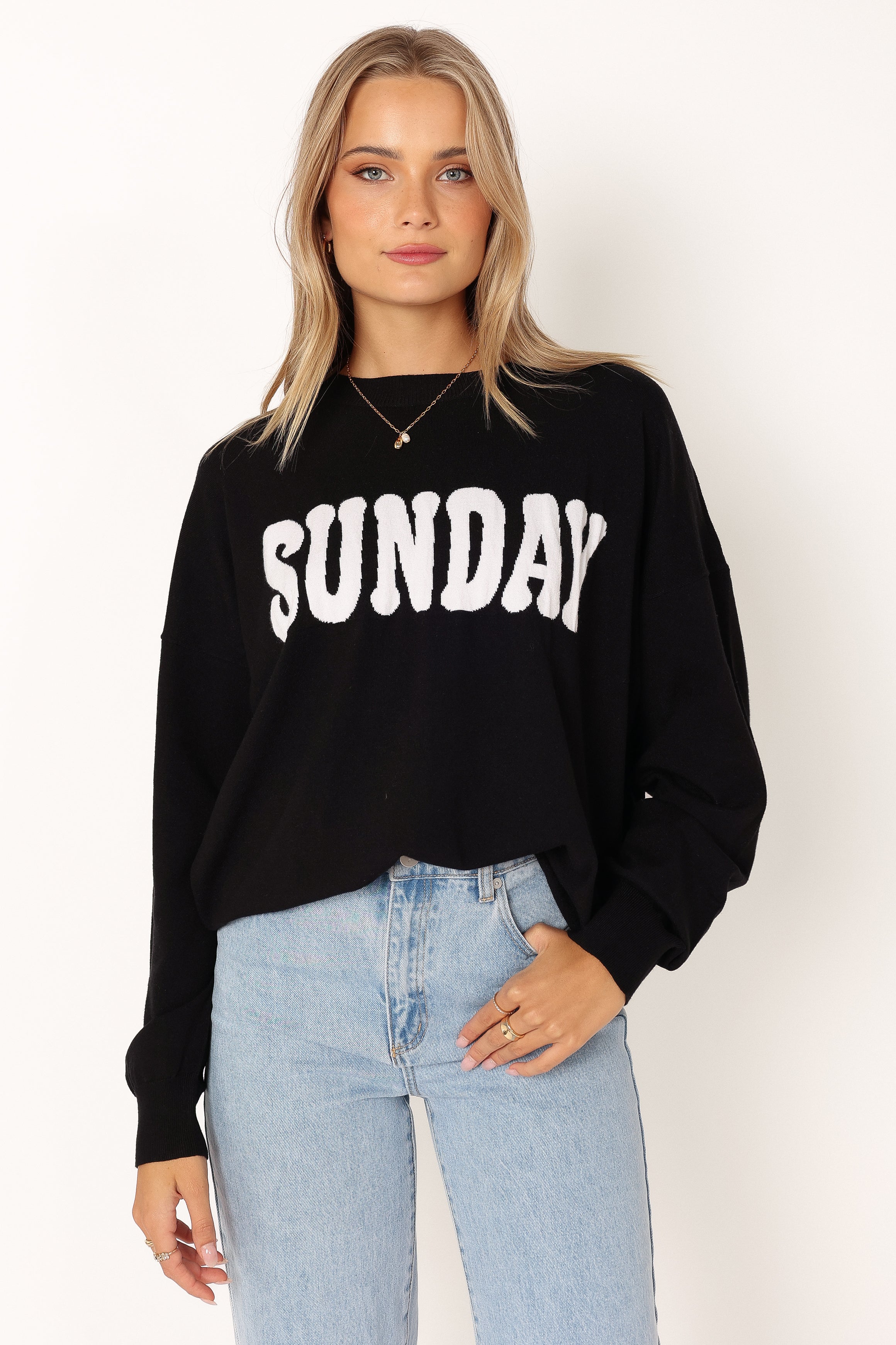 KNITWEAR @Sunday Crewneck Knit Sweater - Black