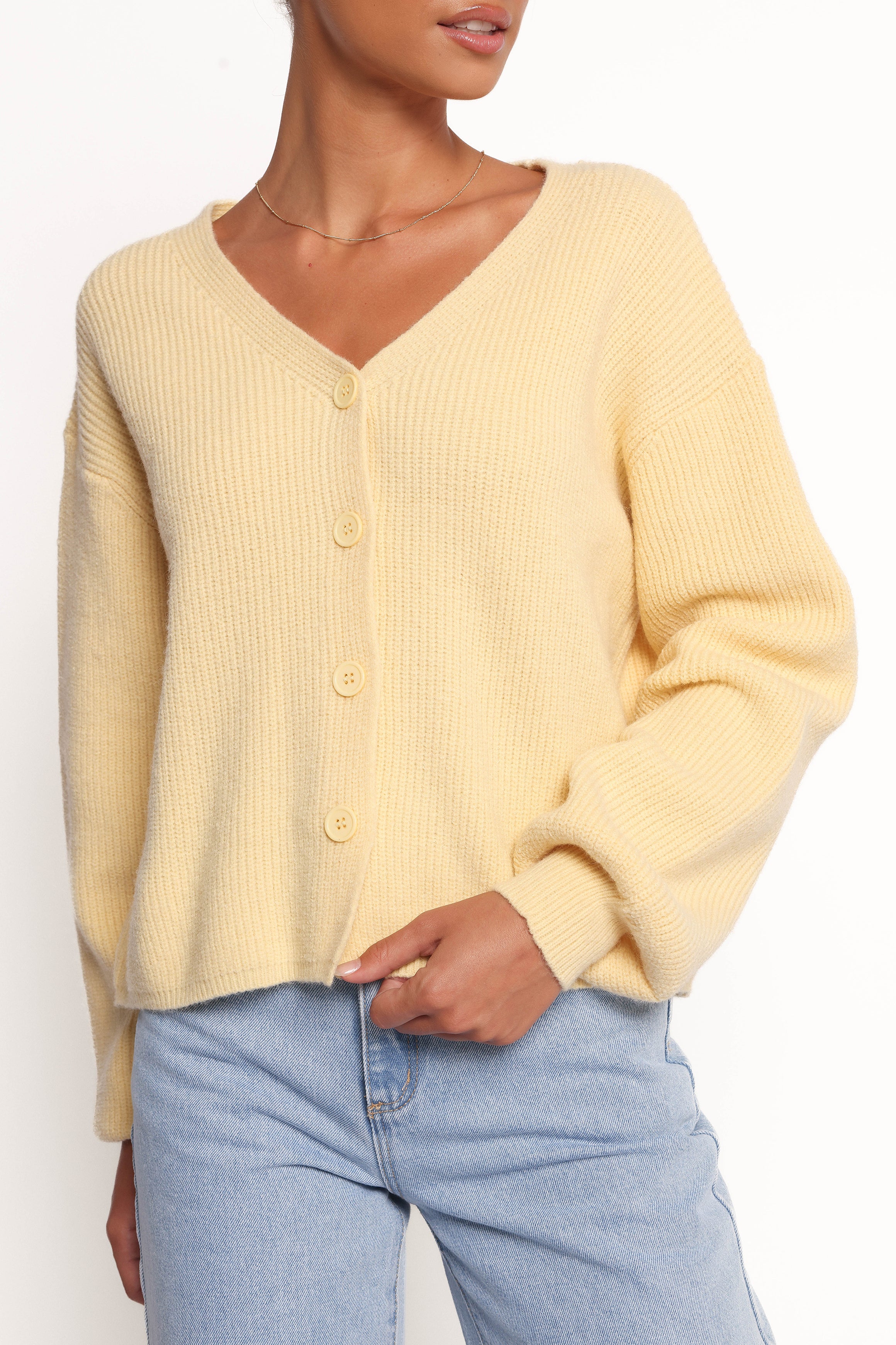 KNITWEAR Sybil Button Front Cardigan - Butter Yellow