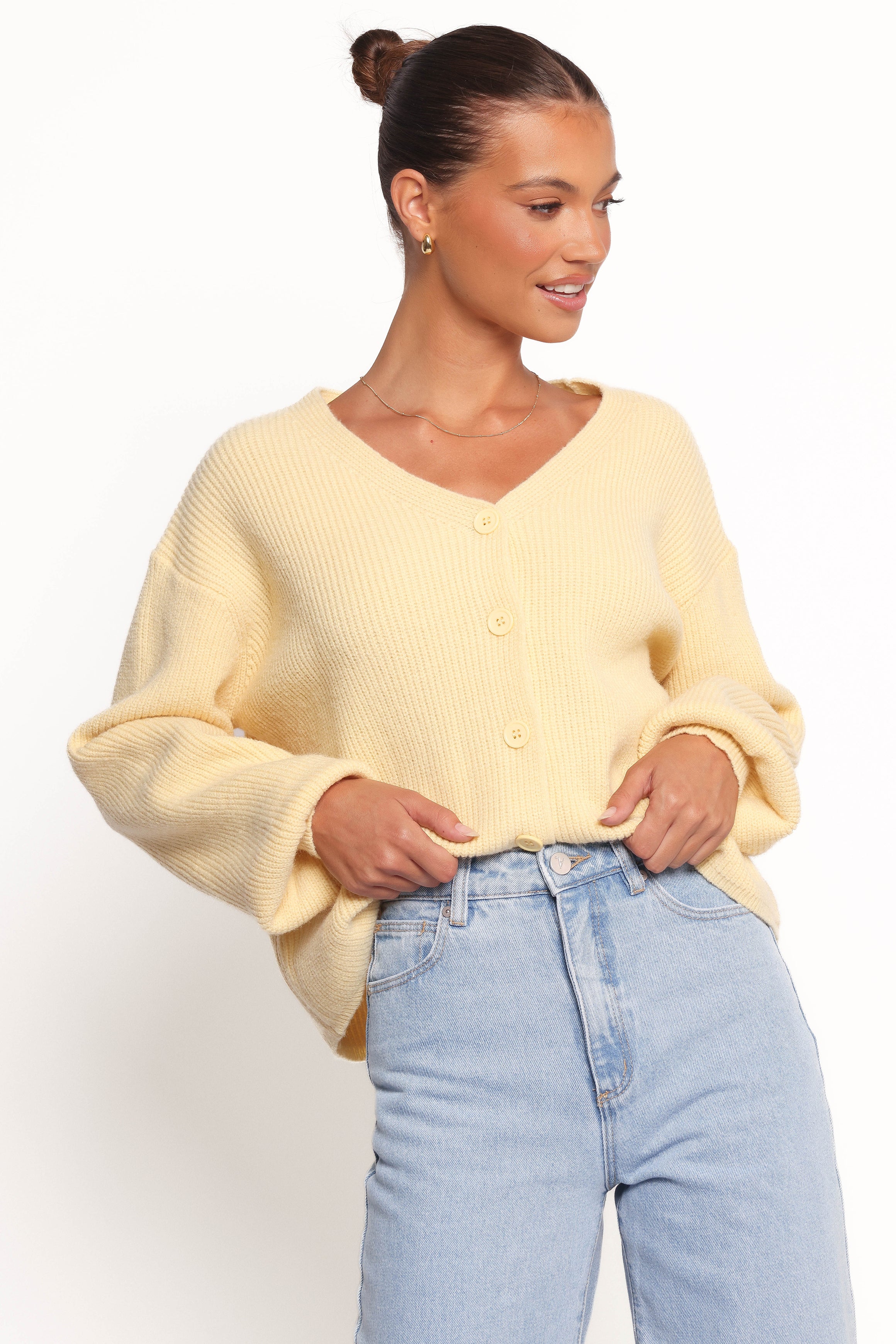 KNITWEAR Sybil Button Front Cardigan - Butter Yellow