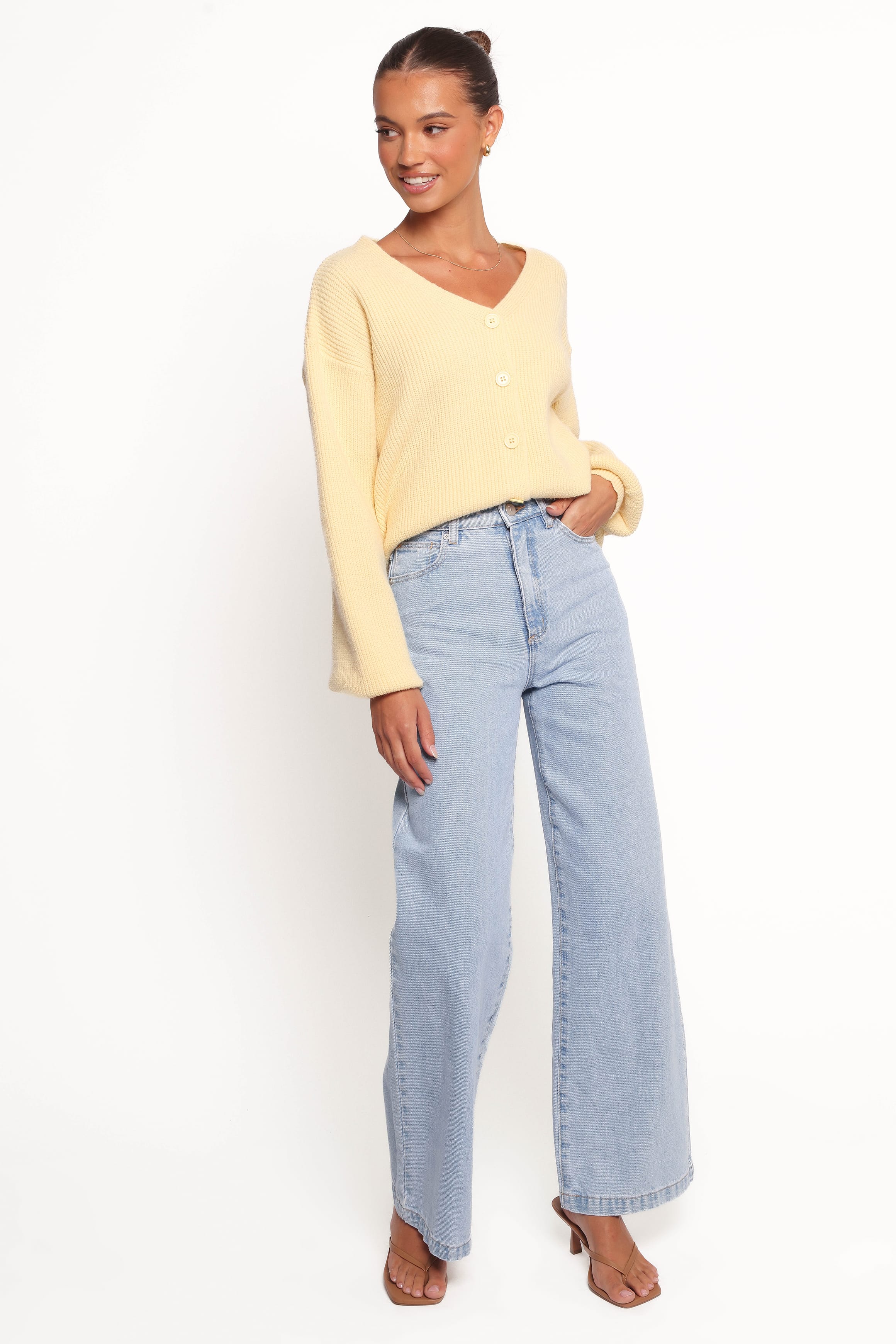 KNITWEAR Sybil Button Front Cardigan - Butter Yellow