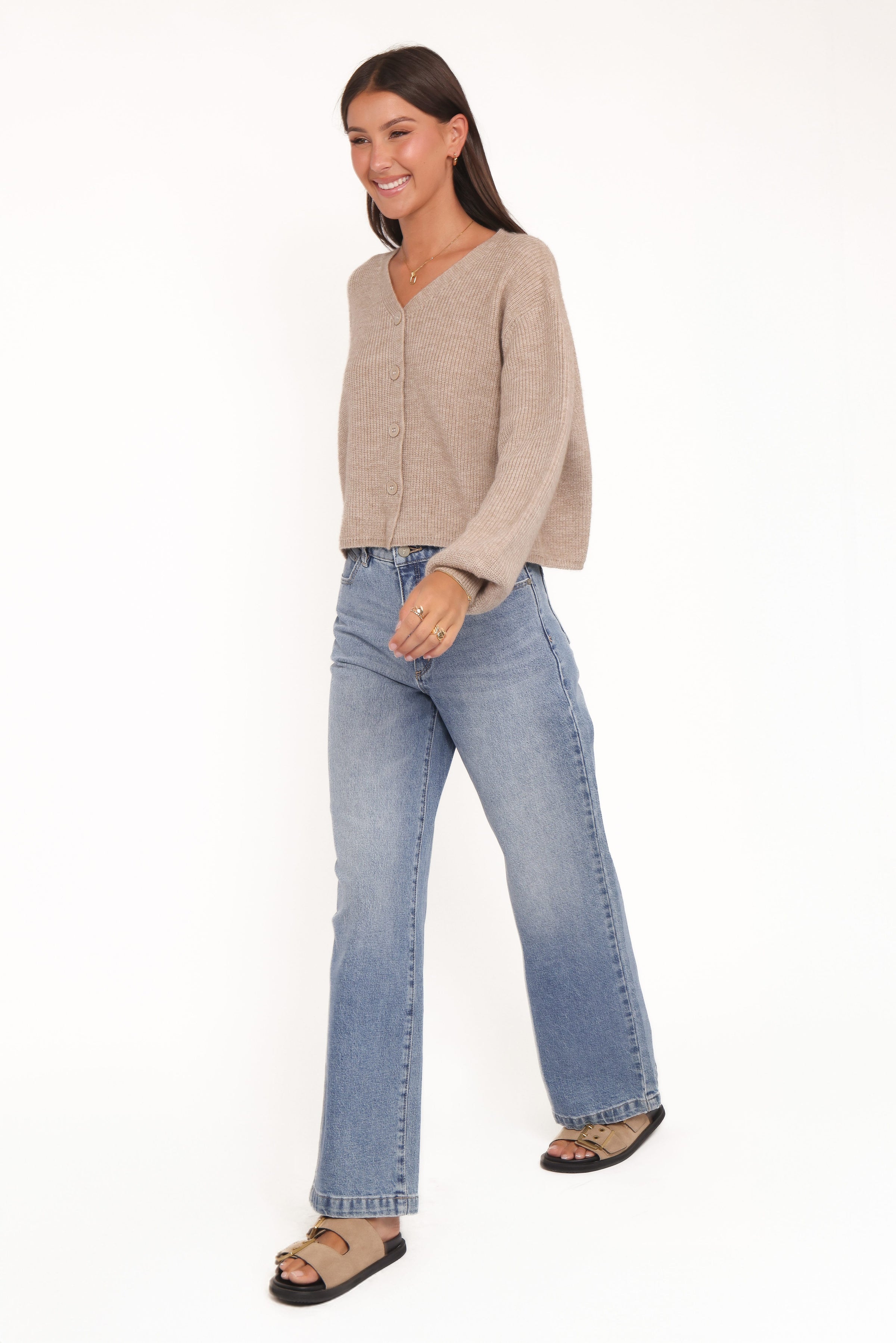 KNITWEAR Sybil Button Front Cardigan - Mushroom