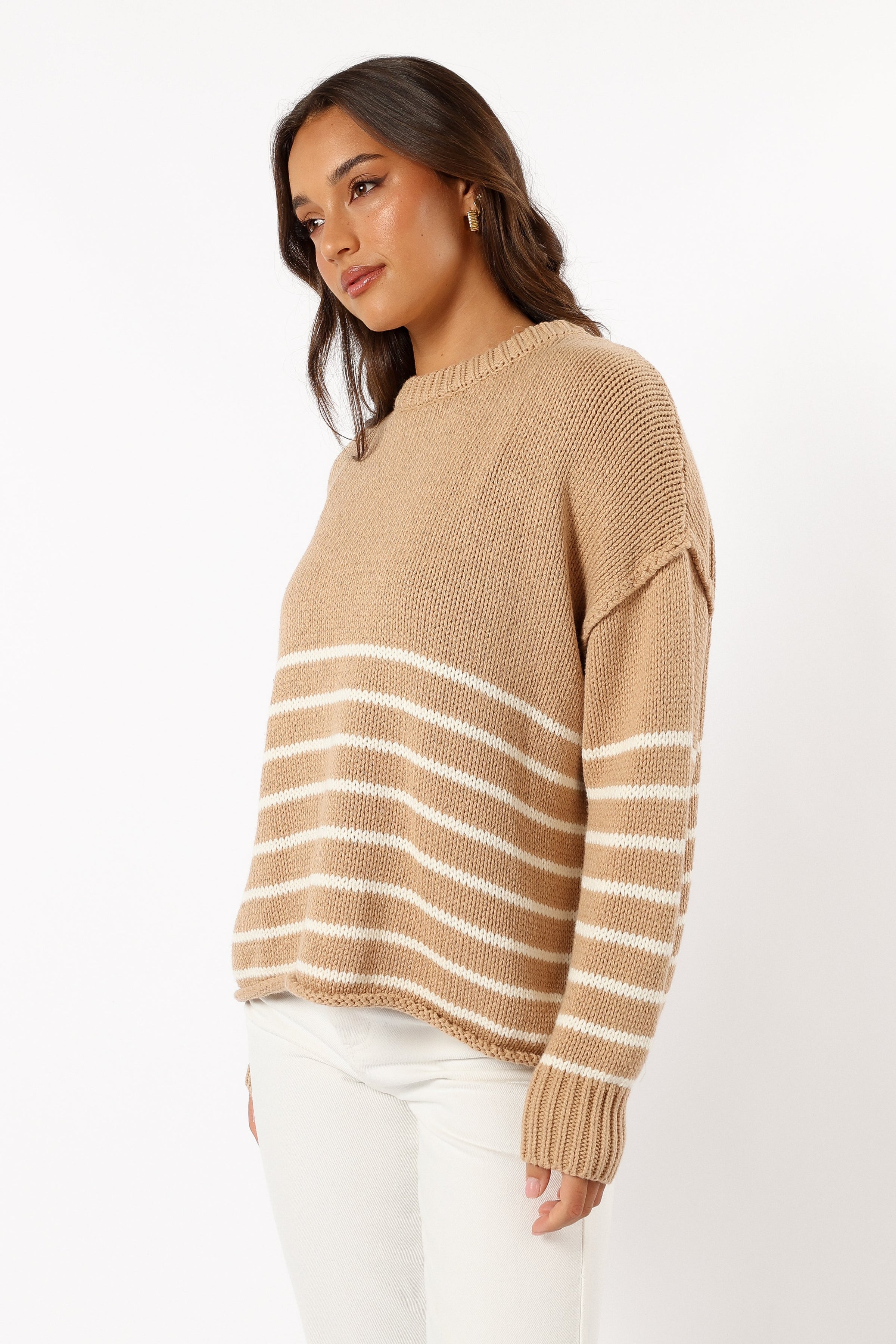 KNITWEAR Tenzie Stripe Knit Sweater - Mocha Cream