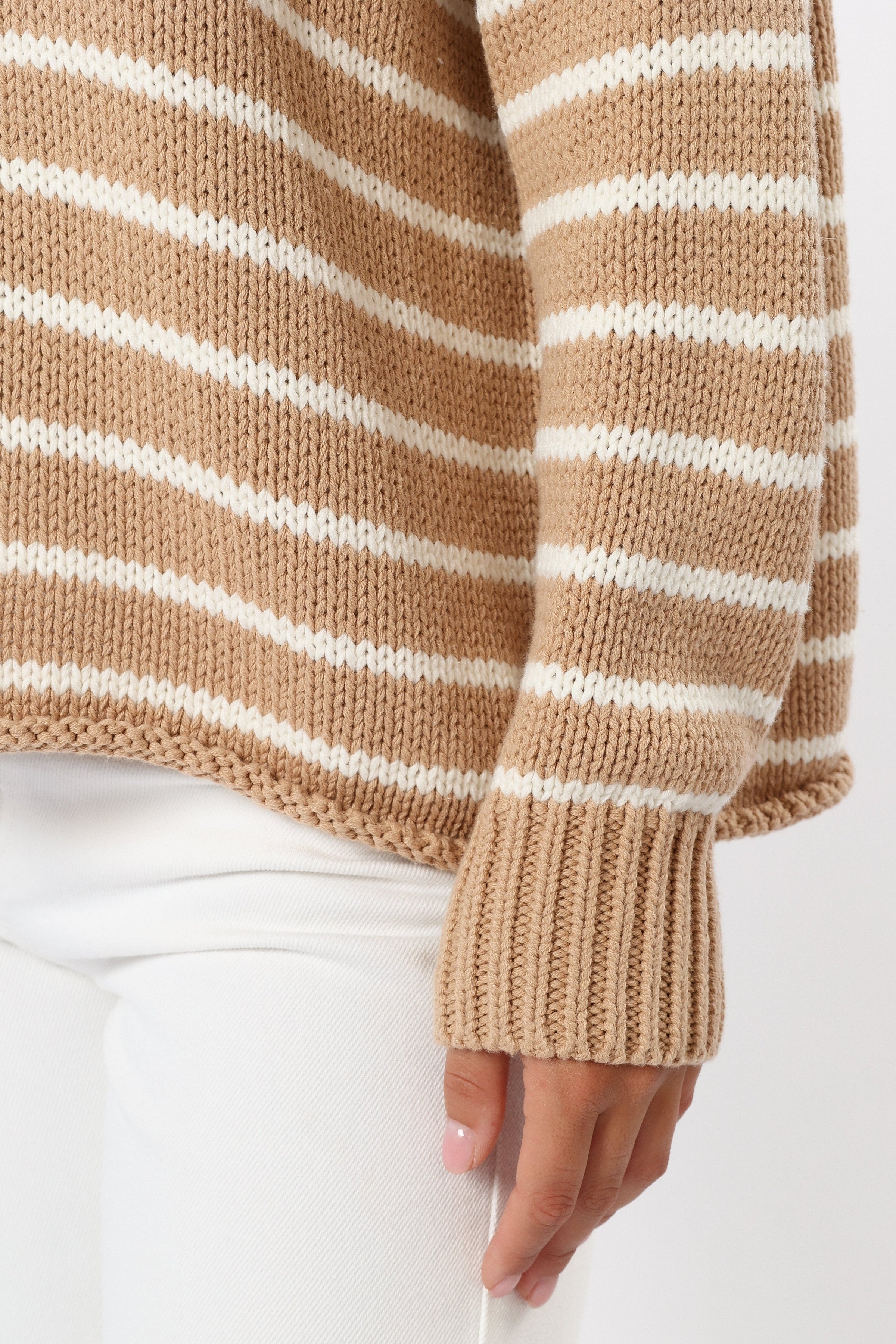 KNITWEAR Tenzie Stripe Knit Sweater - Mocha Cream