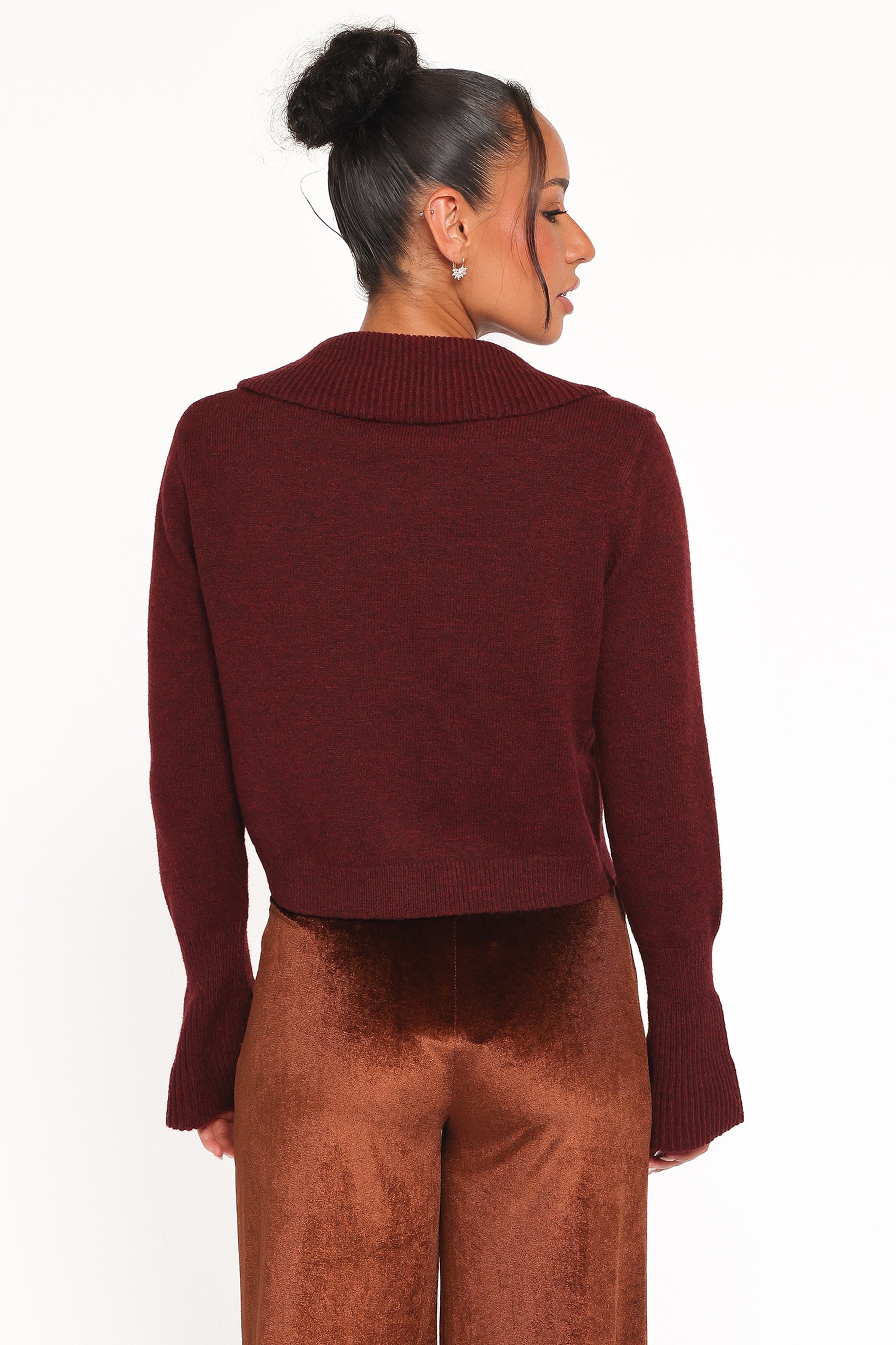 KNITWEAR Thelma Trumpet Sleeve Cardigan - Cabernet