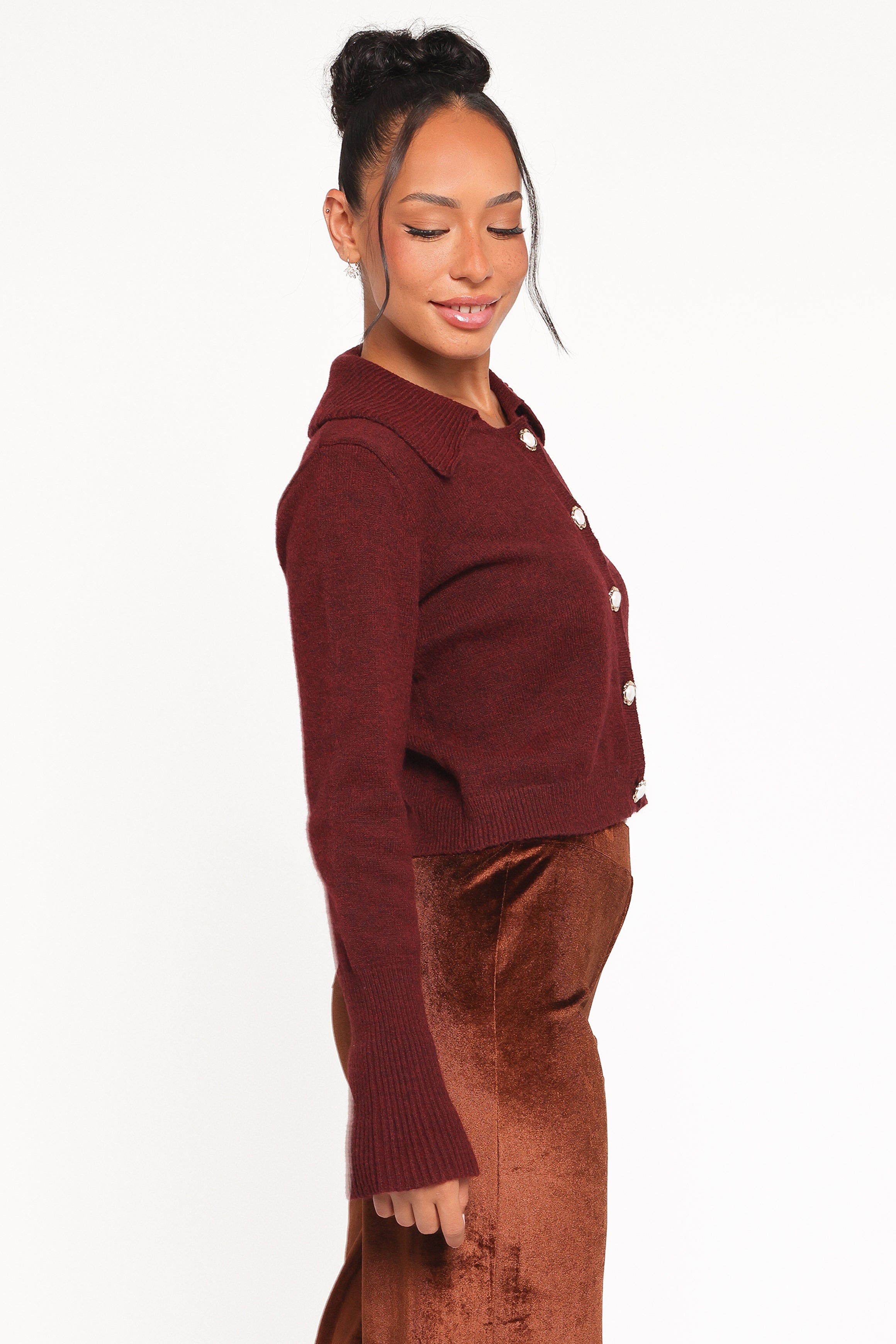 KNITWEAR Thelma Trumpet Sleeve Cardigan - Cabernet