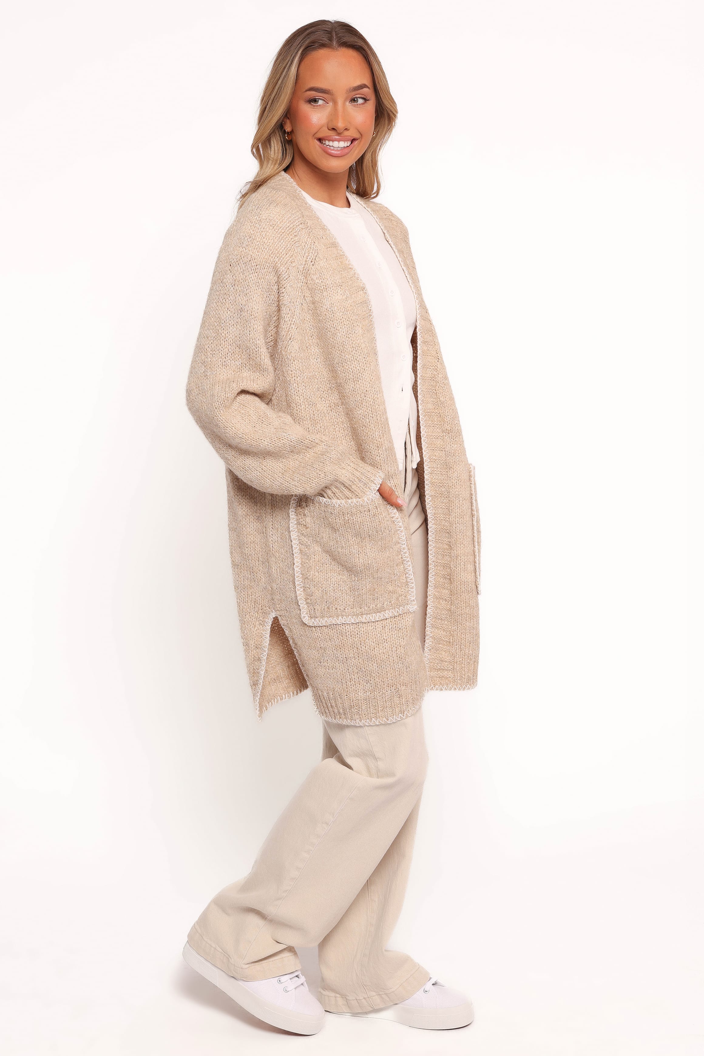 KNITWEAR Trinette Contrast Pocket Cardigan - Tan