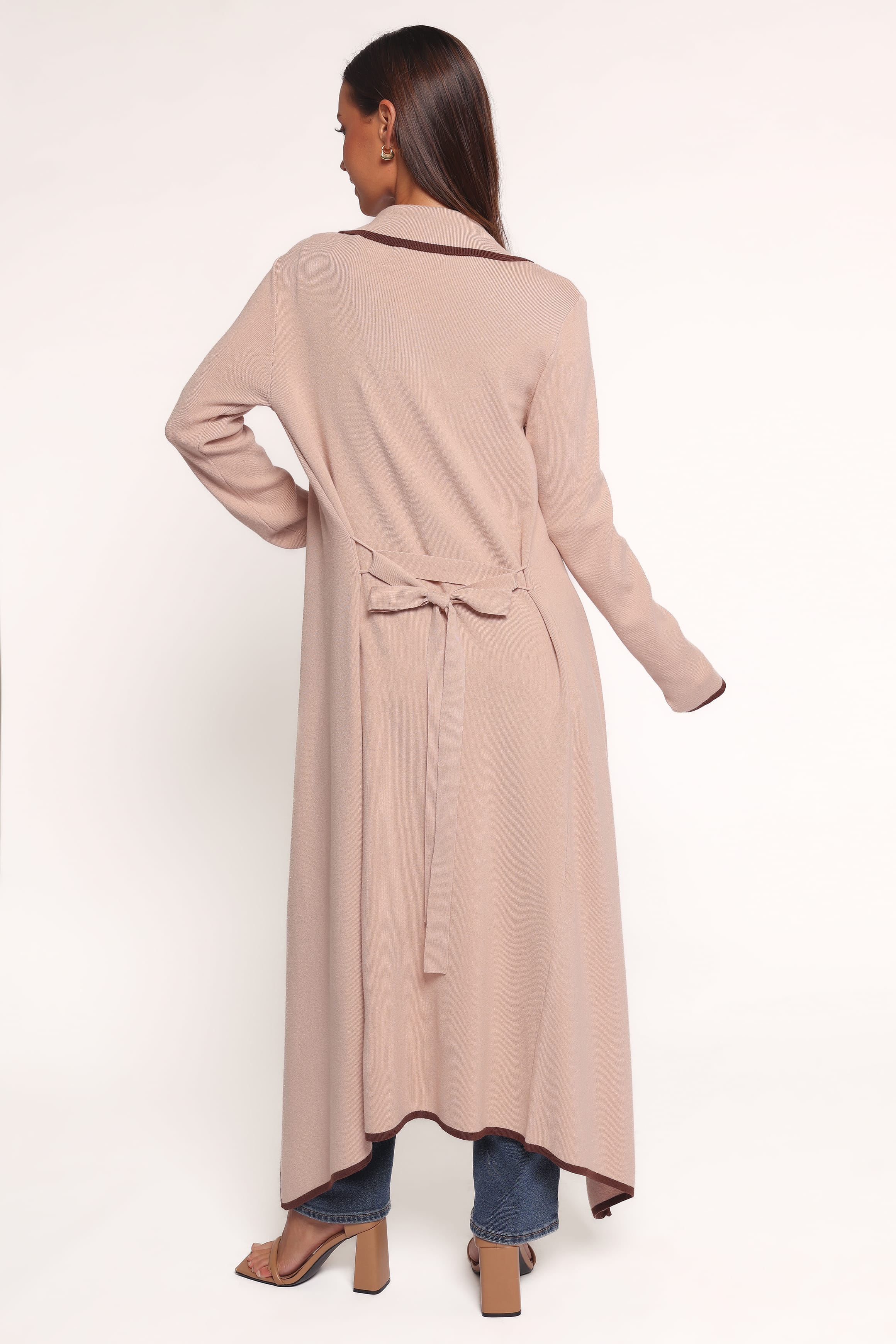 KNITWEAR Vallis Contrast Trim Long Cardigan - Beige