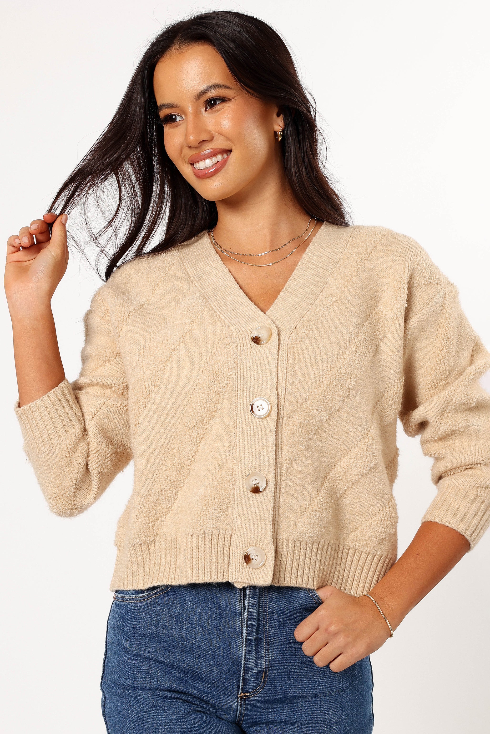 KNITWEAR Veda Stripe Cardigan - Beige