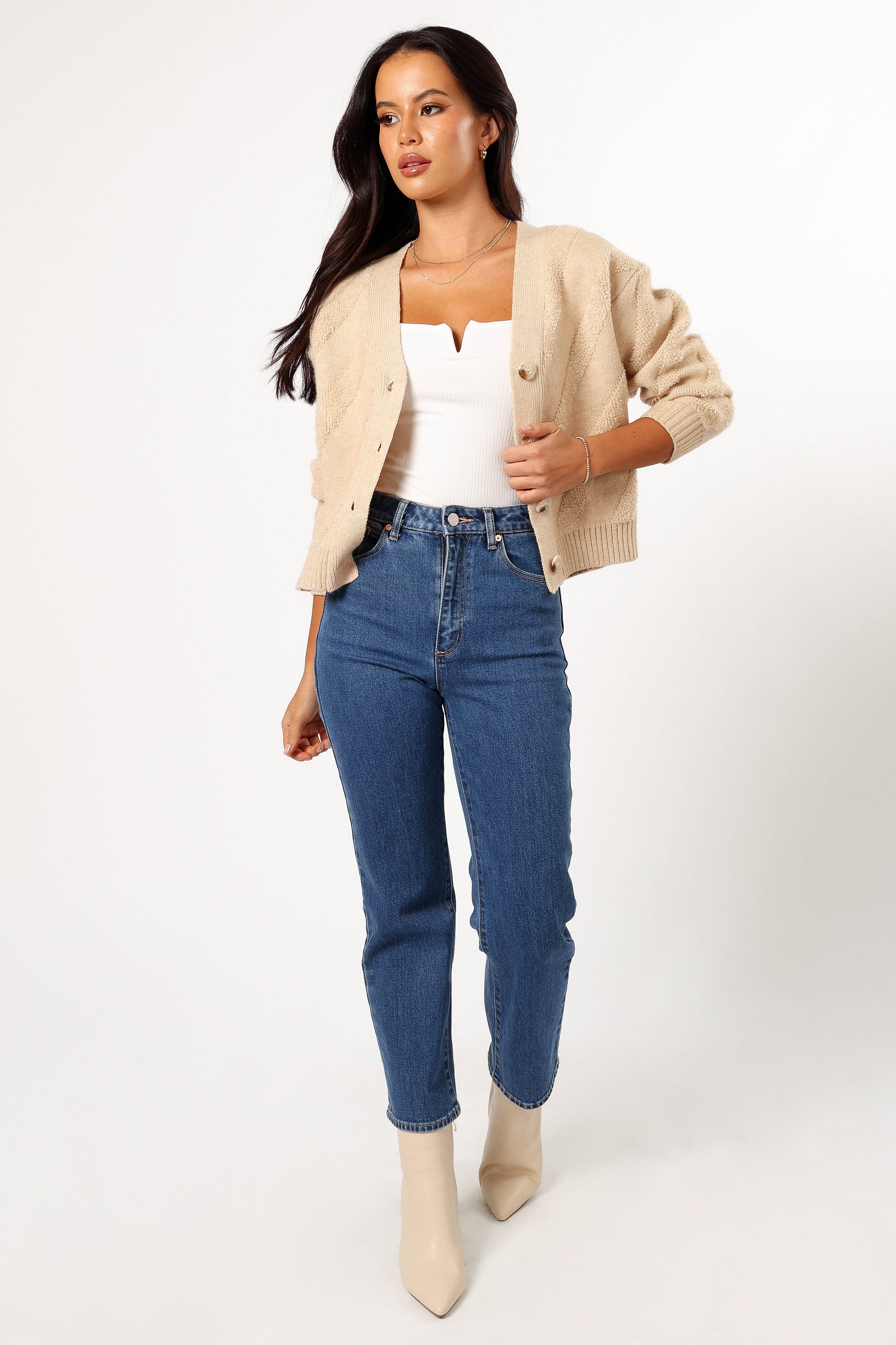 KNITWEAR @Veda Stripe Cardigan - Beige