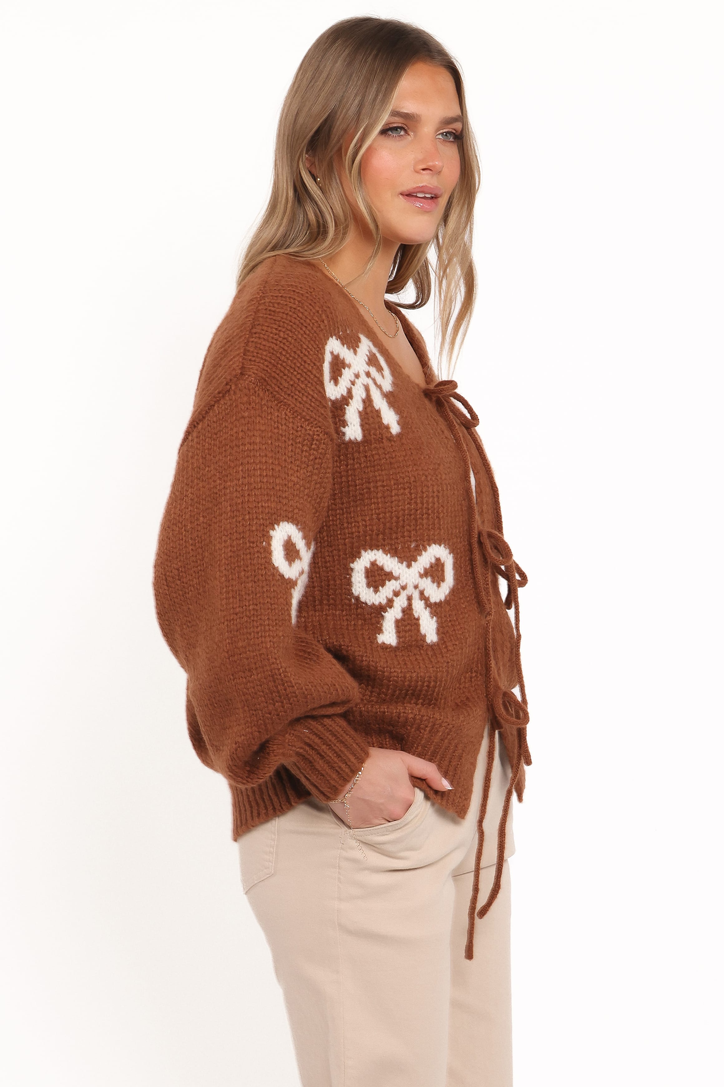 KNITWEAR Vienna Bow Cardigan - Camel