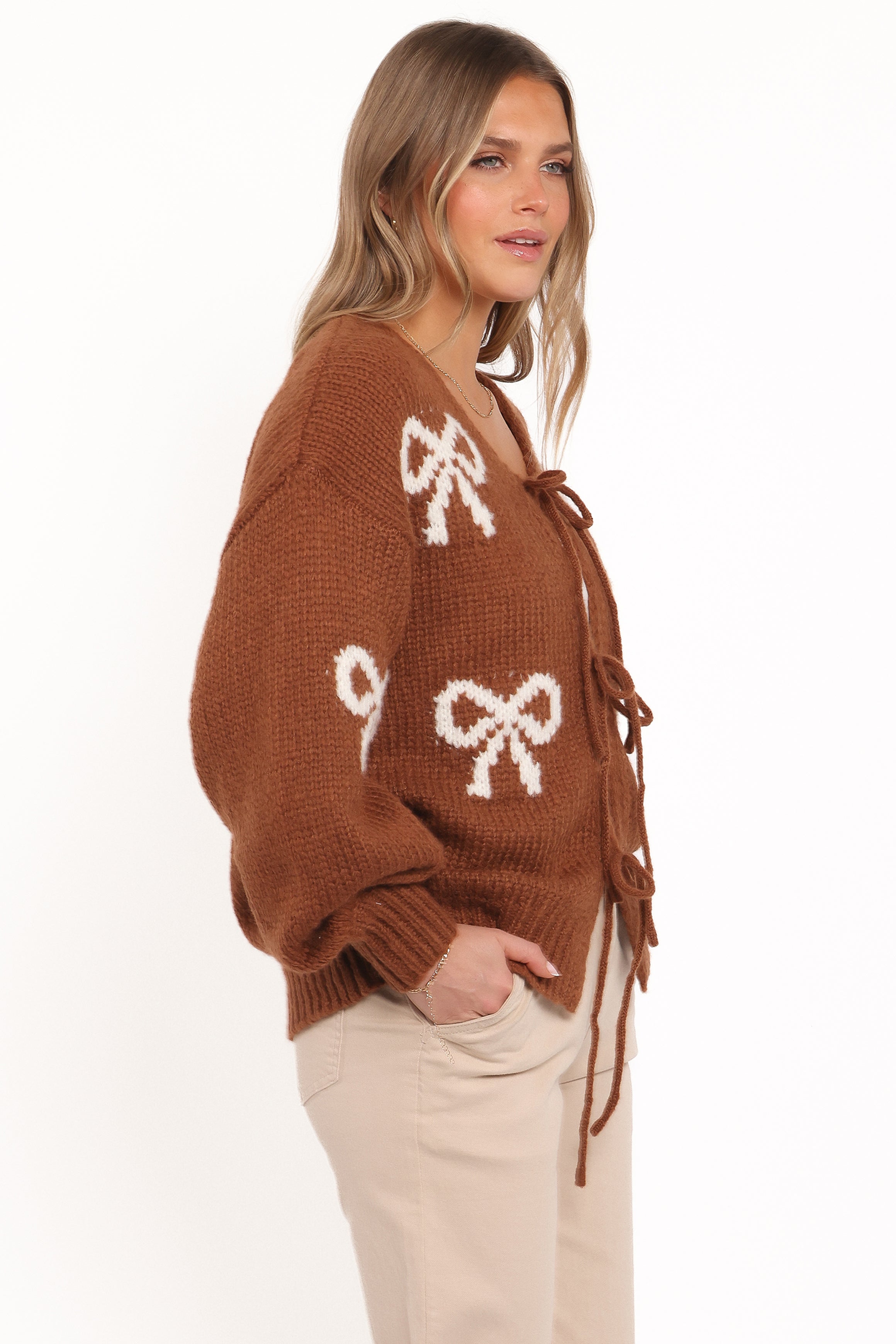 KNITWEAR Vienna Bow Cardigan - Camel