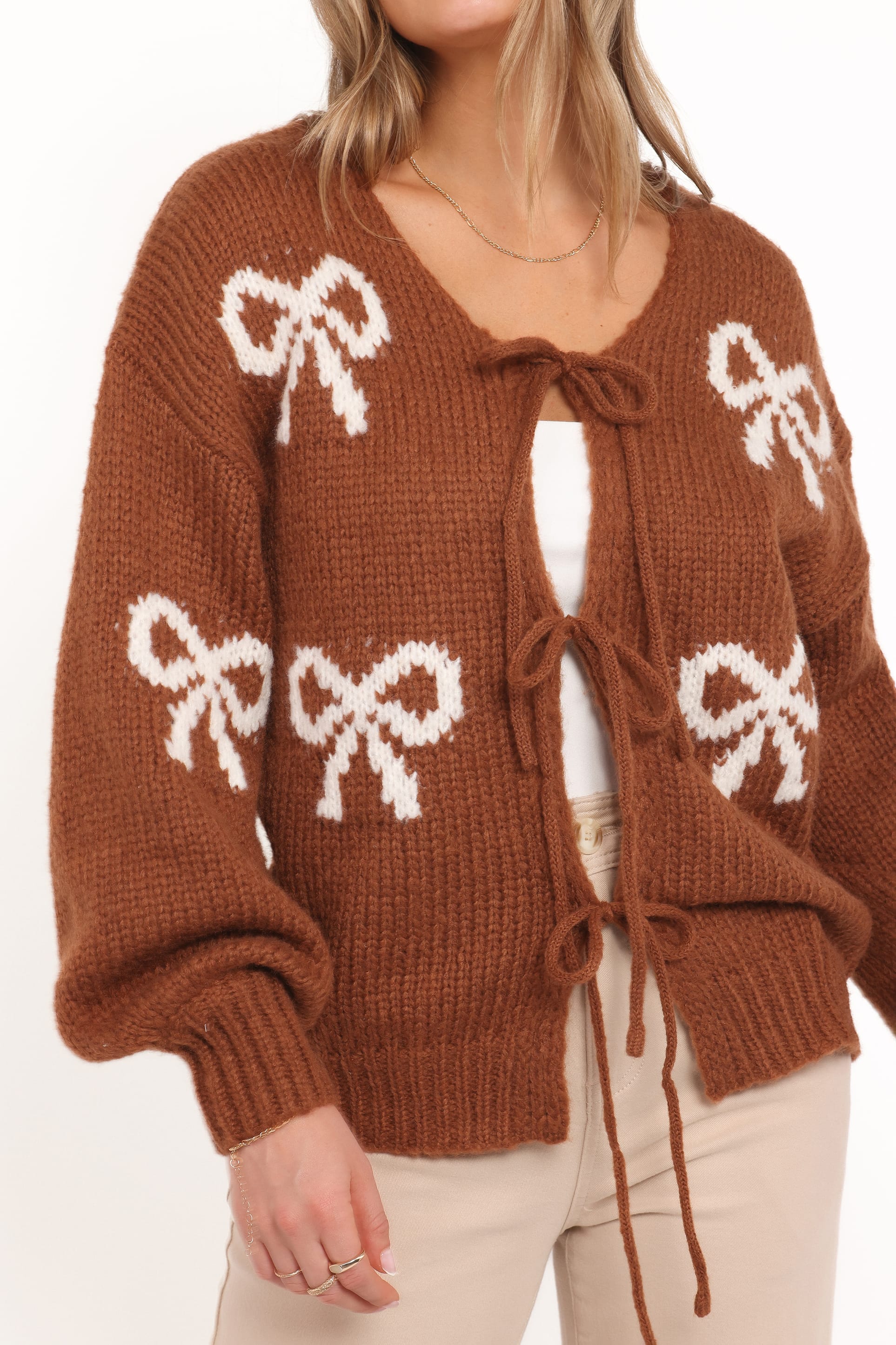 KNITWEAR Vienna Bow Cardigan - Camel