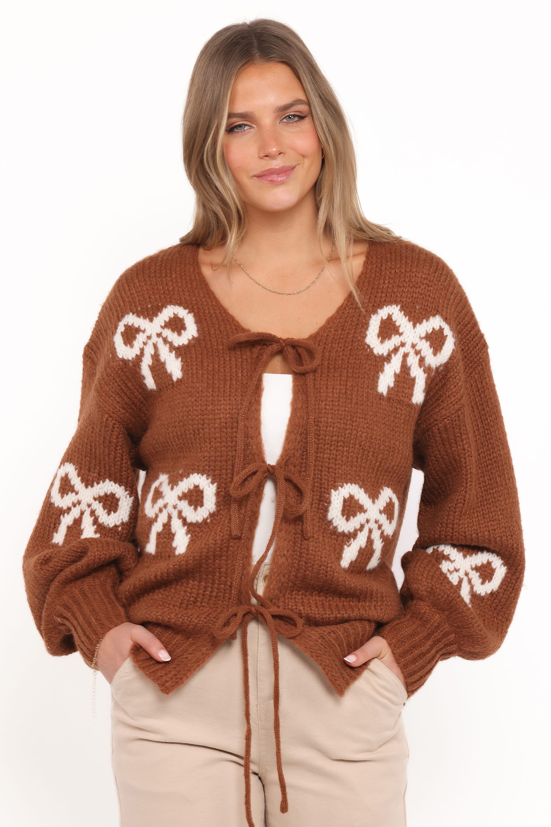 KNITWEAR Vienna Bow Cardigan - Camel