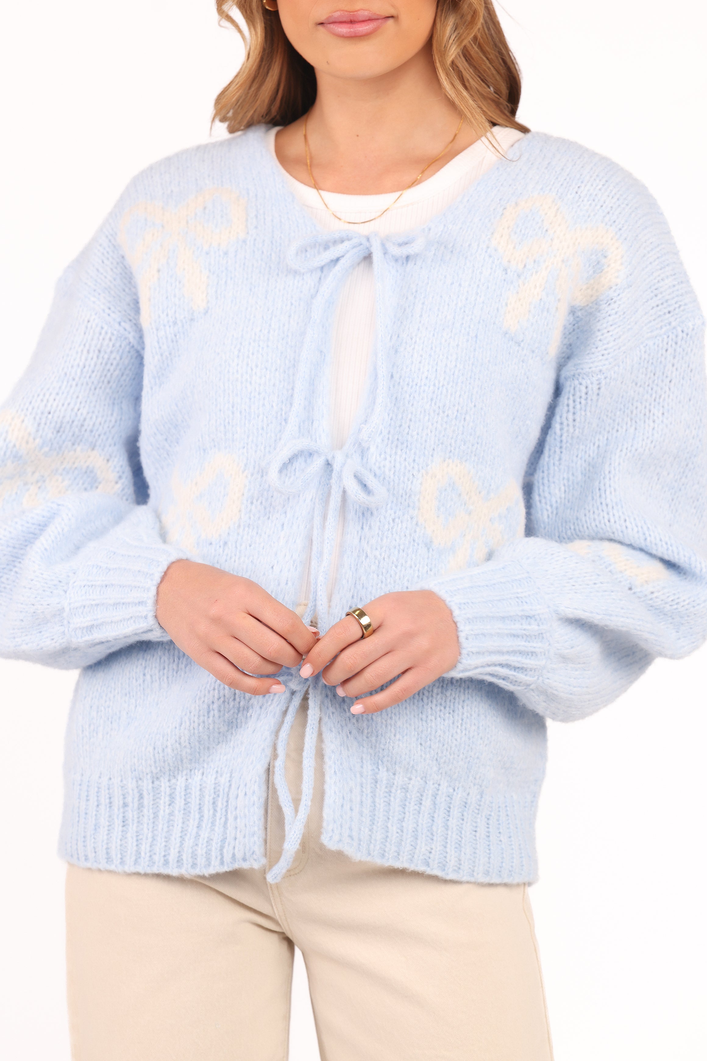 KNITWEAR Vienna Bow Cardigan - Pale Blue