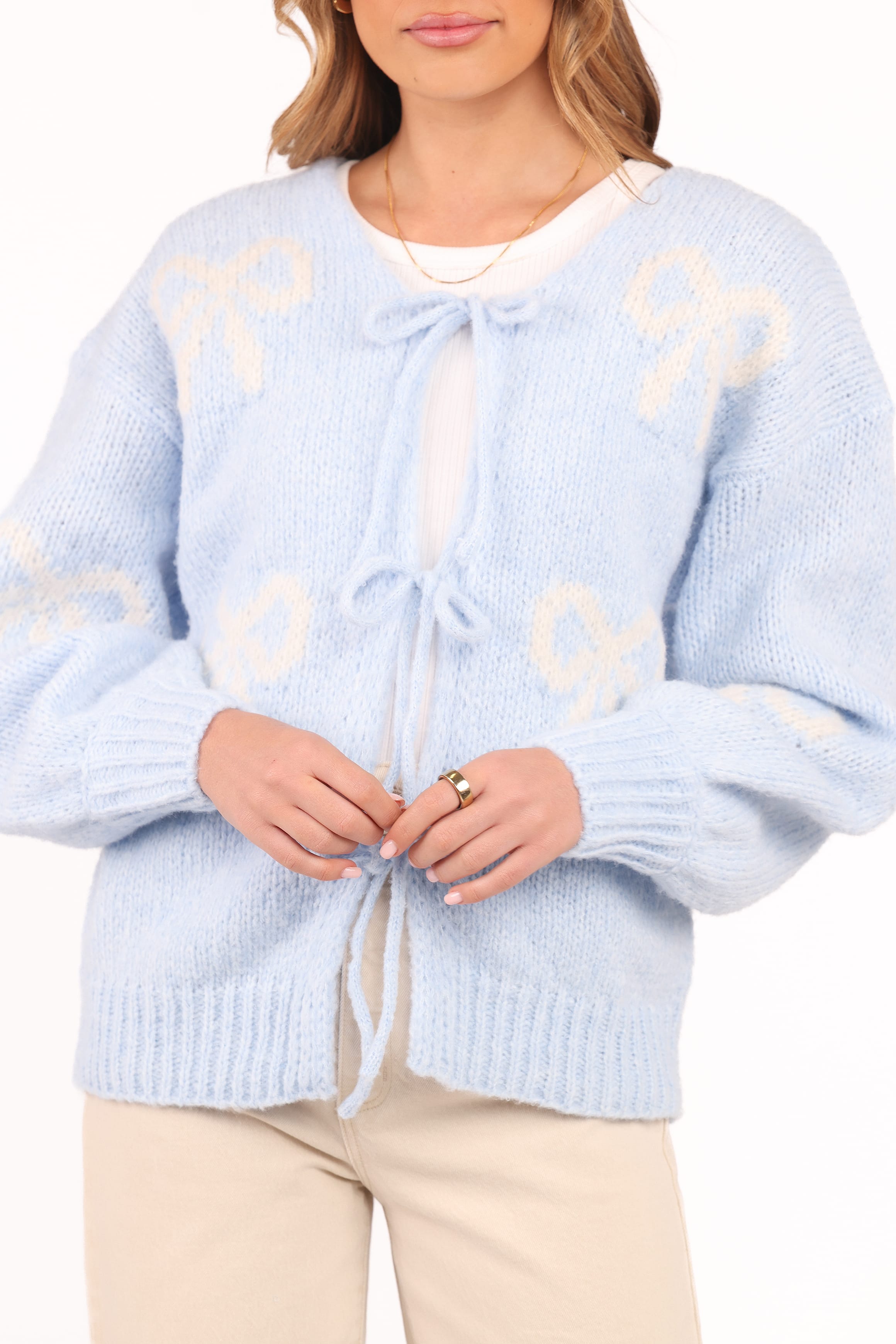 KNITWEAR Vienna Bow Cardigan - Pale Blue