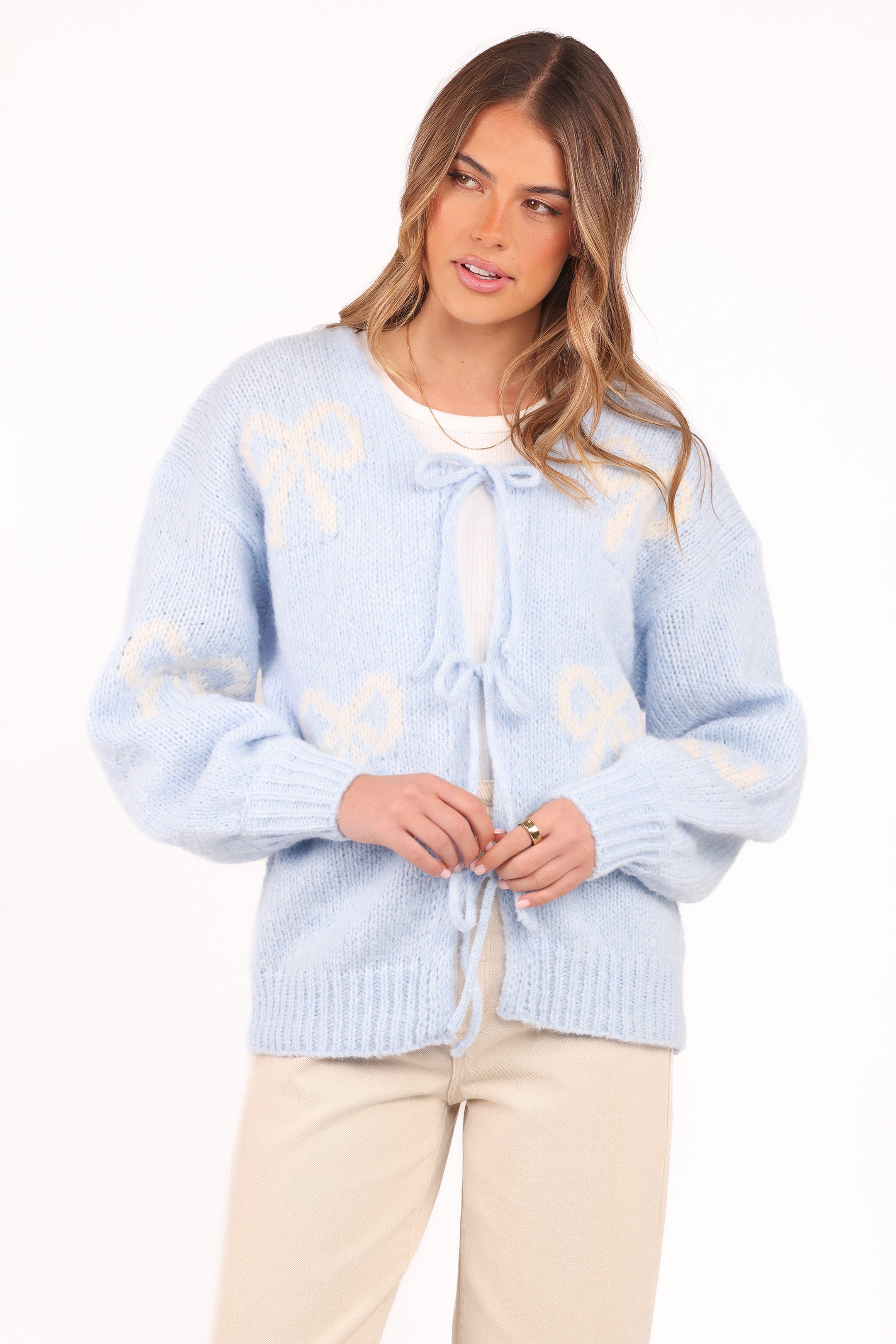 KNITWEAR Vienna Bow Cardigan - Pale Blue