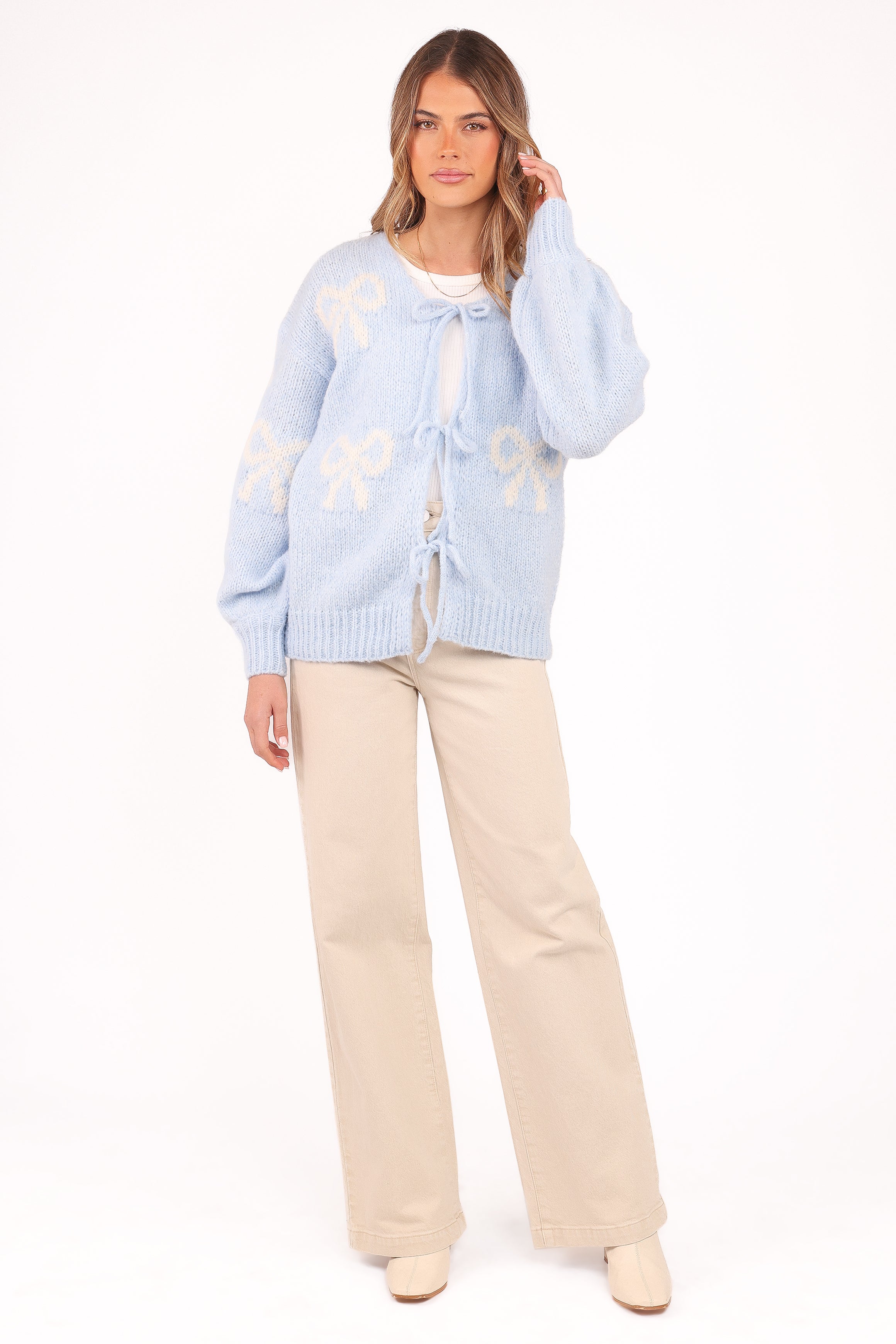 KNITWEAR Vienna Bow Cardigan - Pale Blue