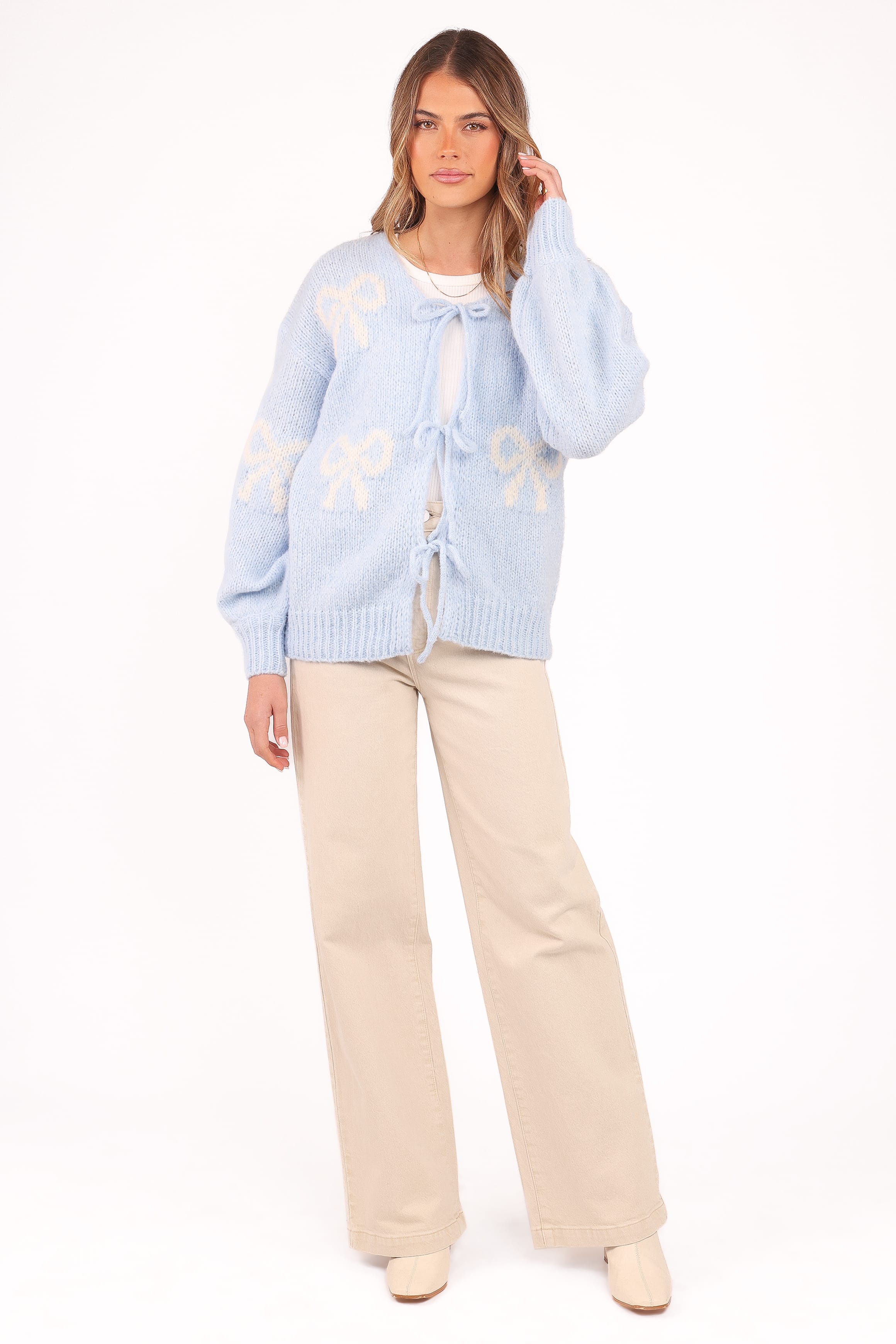 KNITWEAR Vienna Bow Cardigan - Pale Blue