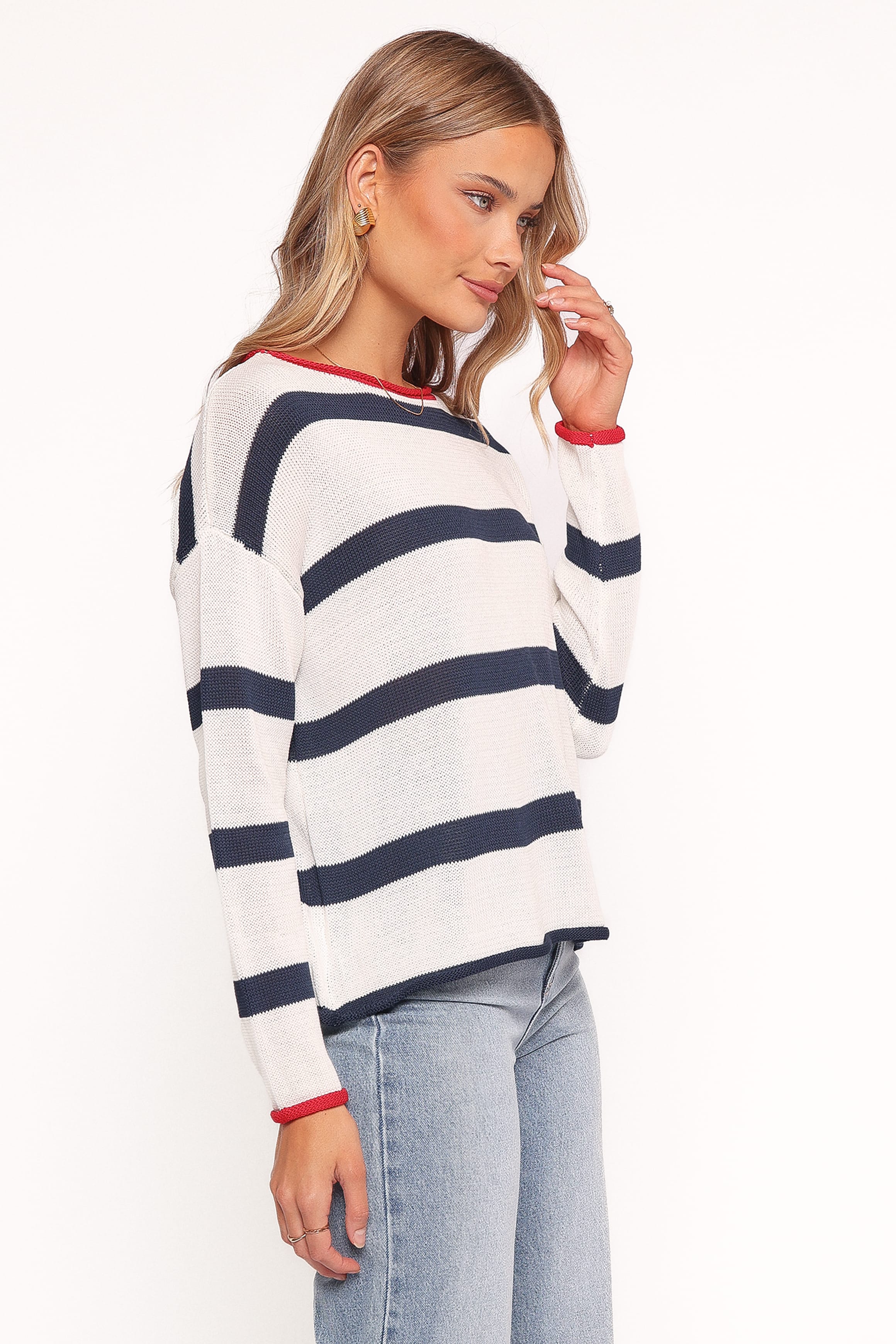 KNITWEAR Wakeley Striped Crewneck Knit Sweater - White Stripe