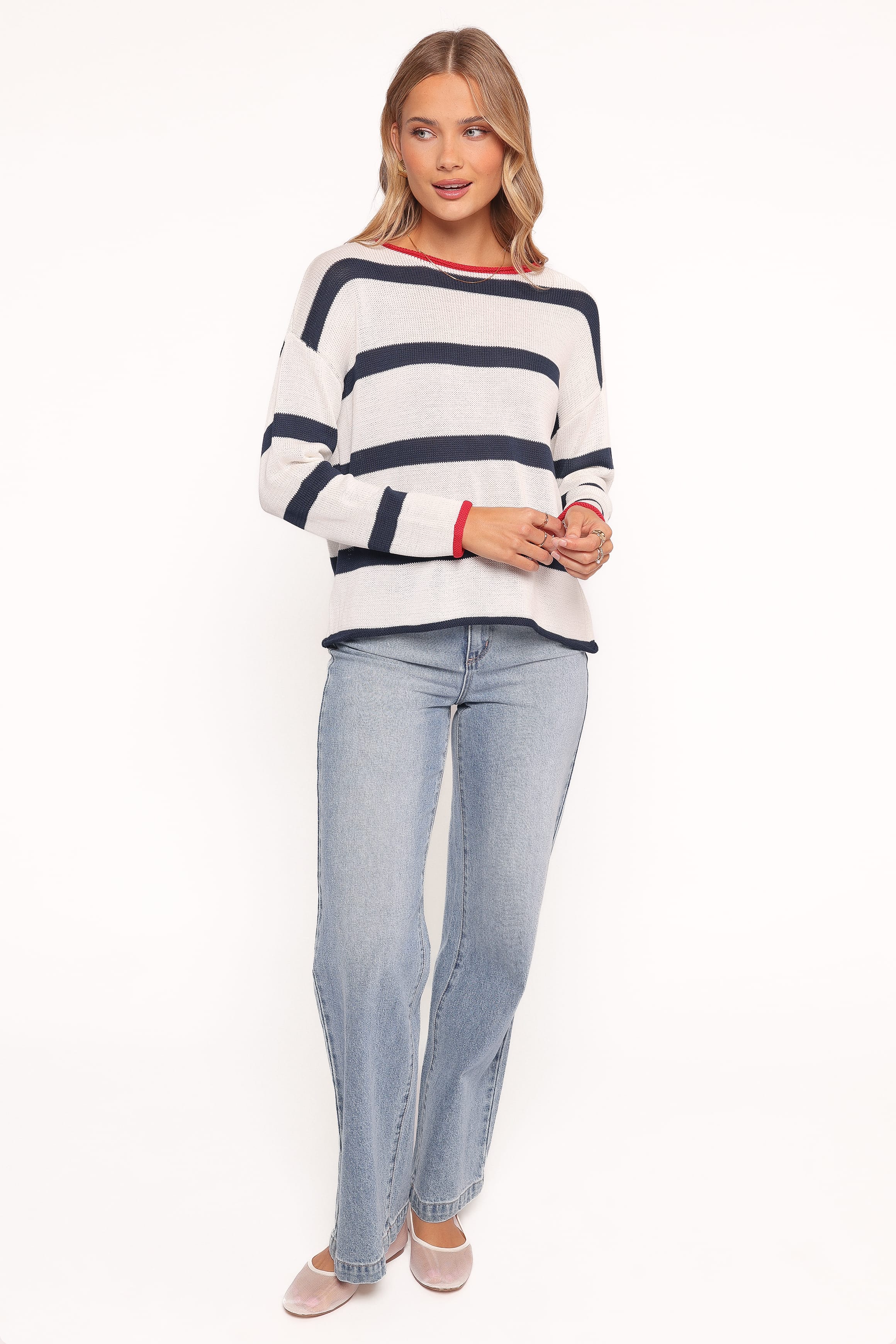 KNITWEAR Wakeley Striped Crewneck Knit Sweater - White Stripe