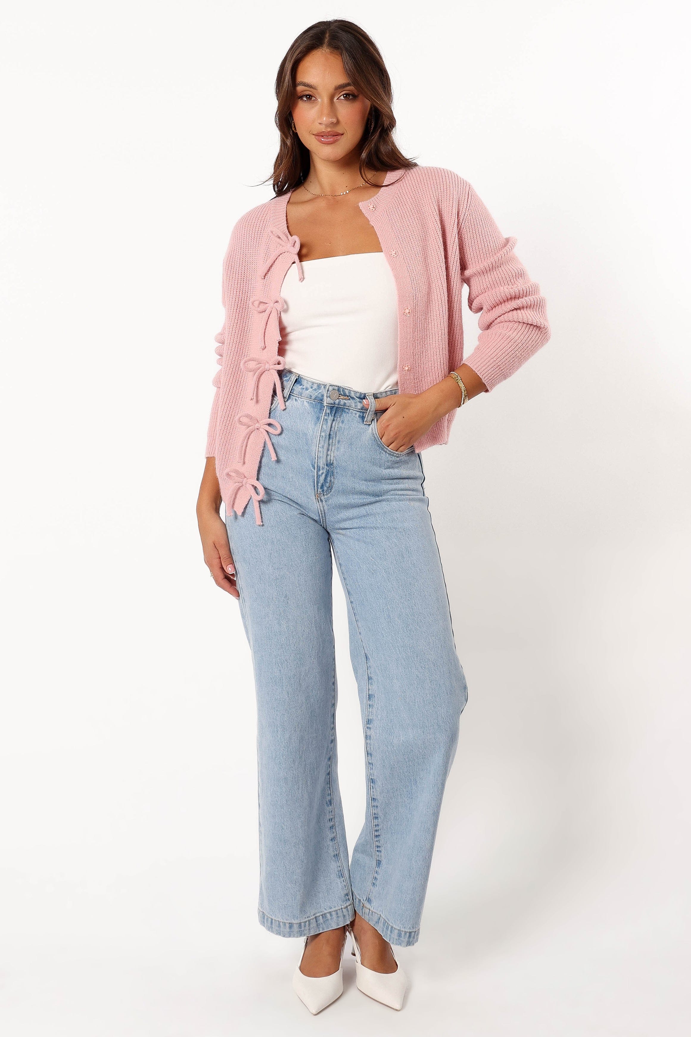 KNITWEAR Wilde Bow Front Cardigan - Blush