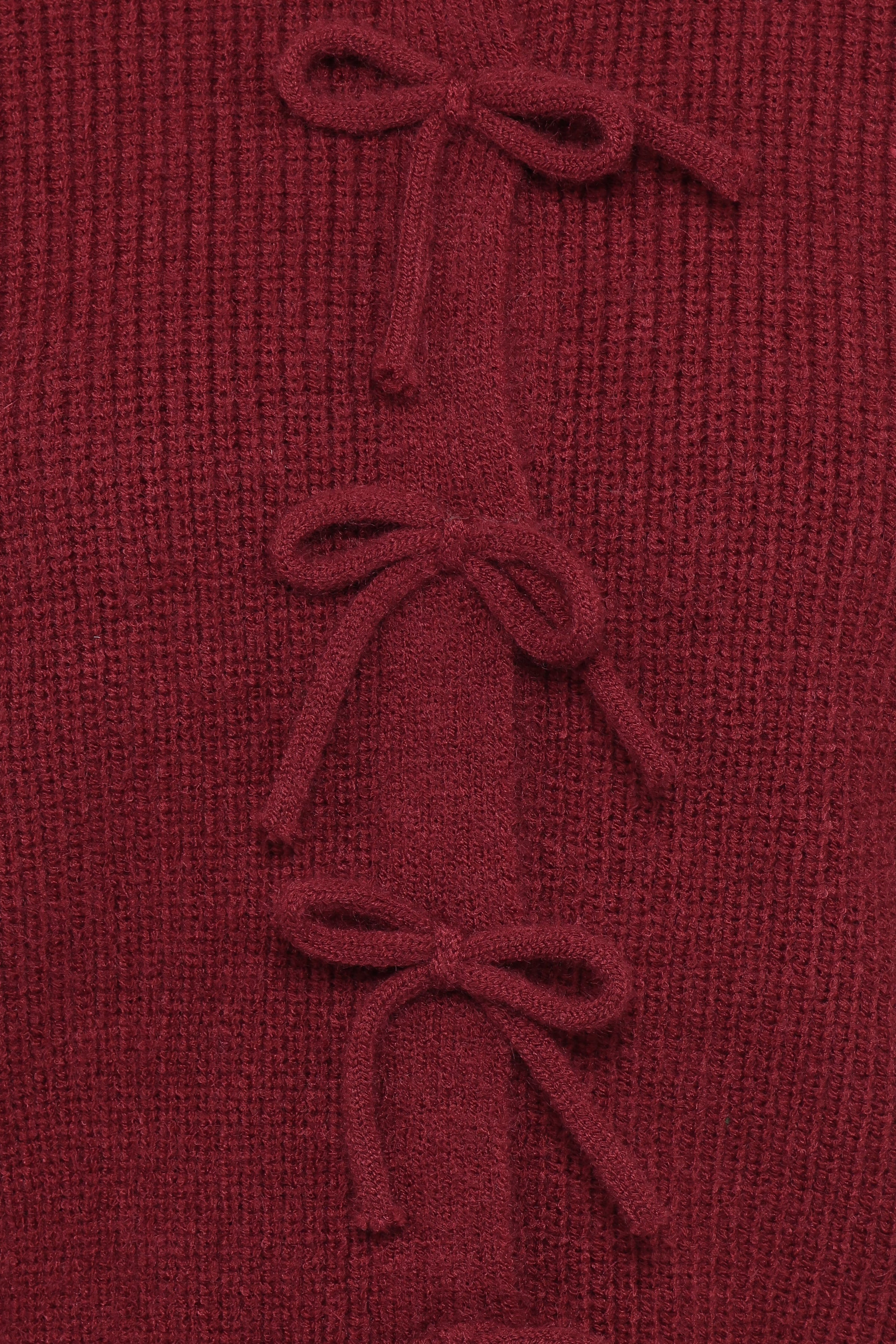 KNITWEAR Wilde Bow Front Cardigan - Burgundy